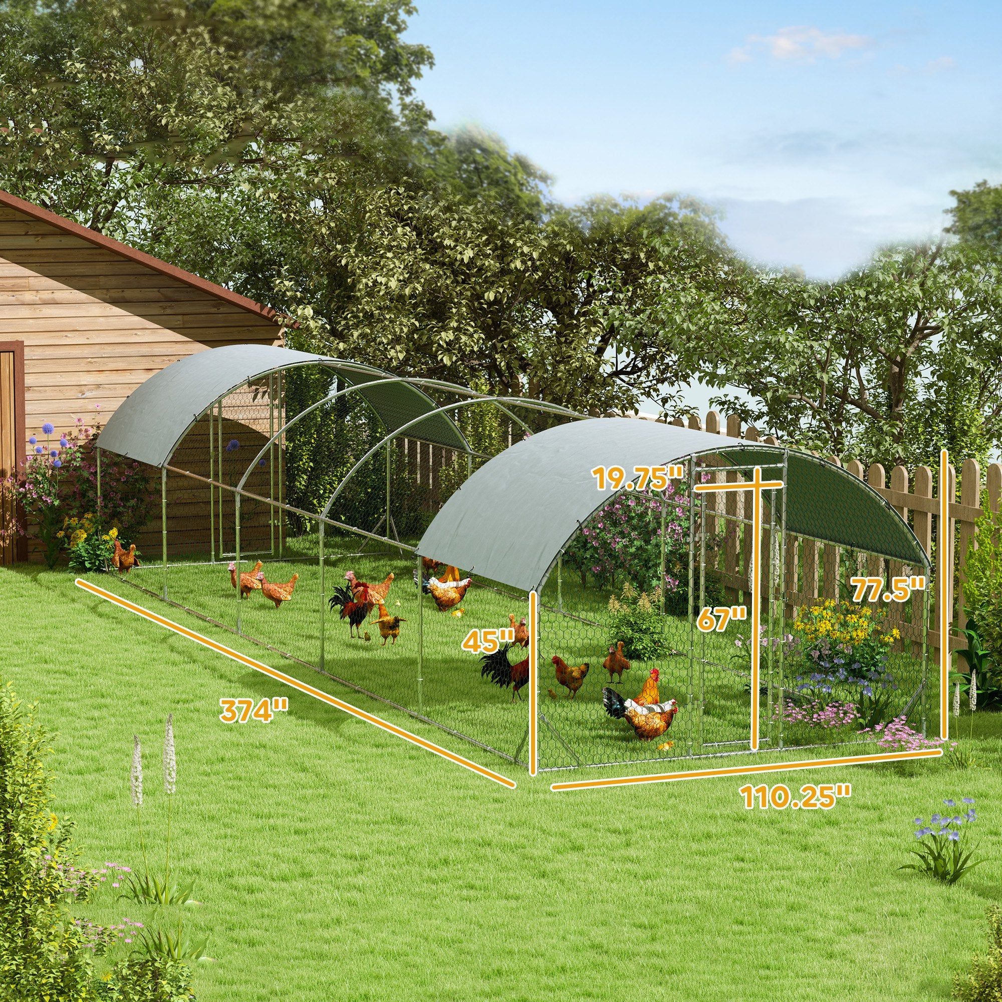 PawHut Large Chicken Coop Metal Chicken Run with Waterproof and Anti-UV Cover, Dome Shaped Walk in Fence Cage Hen House for Outdoor and Yard Farm Use, 1" Tube Diameter, 9.2' x 31.2' x 6.5'