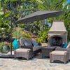 Outsunny 9.6ft Offset Patio Umbrella with Base, Garden Hanging Parasol with Crank, Banana Cantilever Umbrella Sun Shade, Black