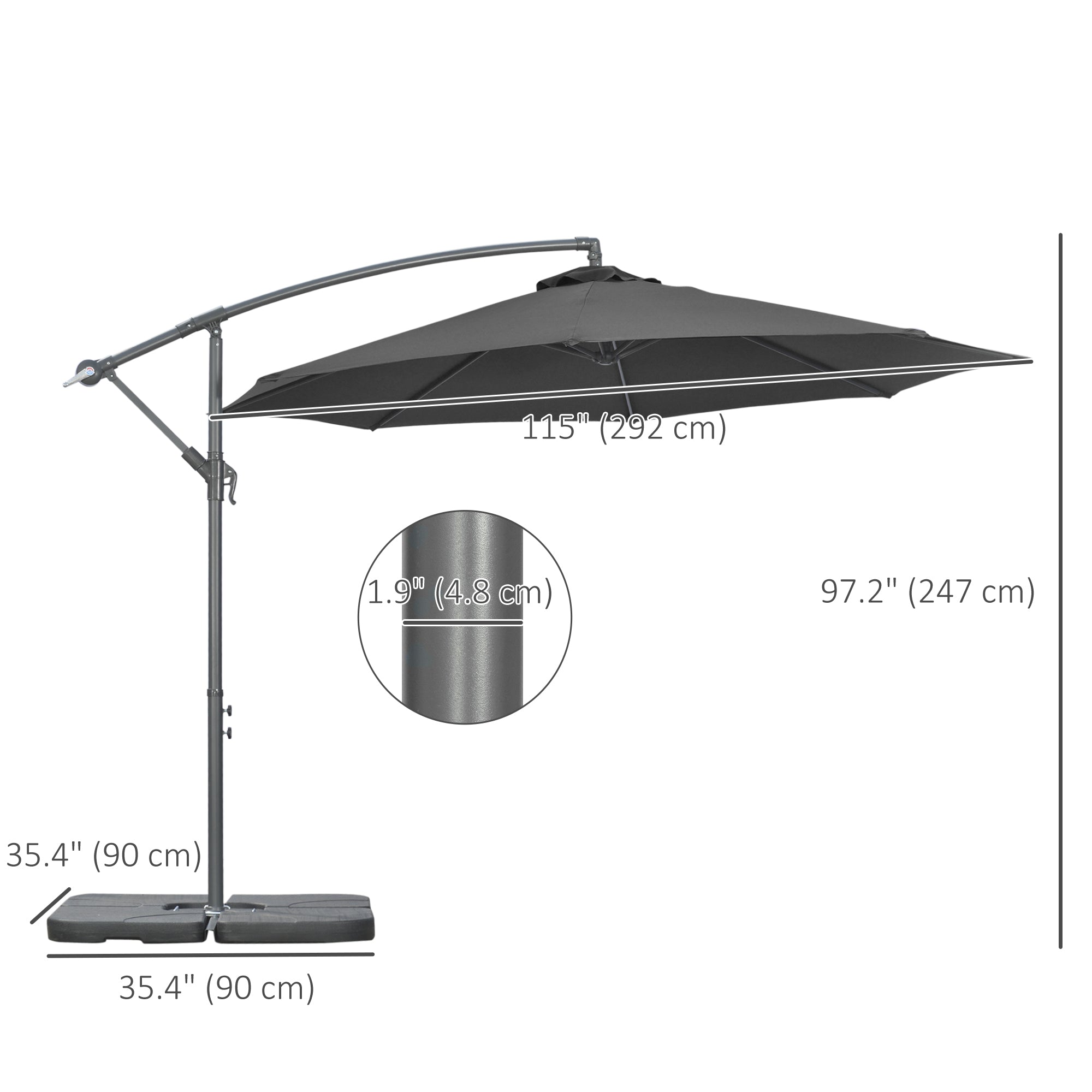 Outsunny 9.6ft Offset Patio Umbrella with Base, Garden Hanging Parasol with Crank, Banana Cantilever Umbrella Sun Shade, Black