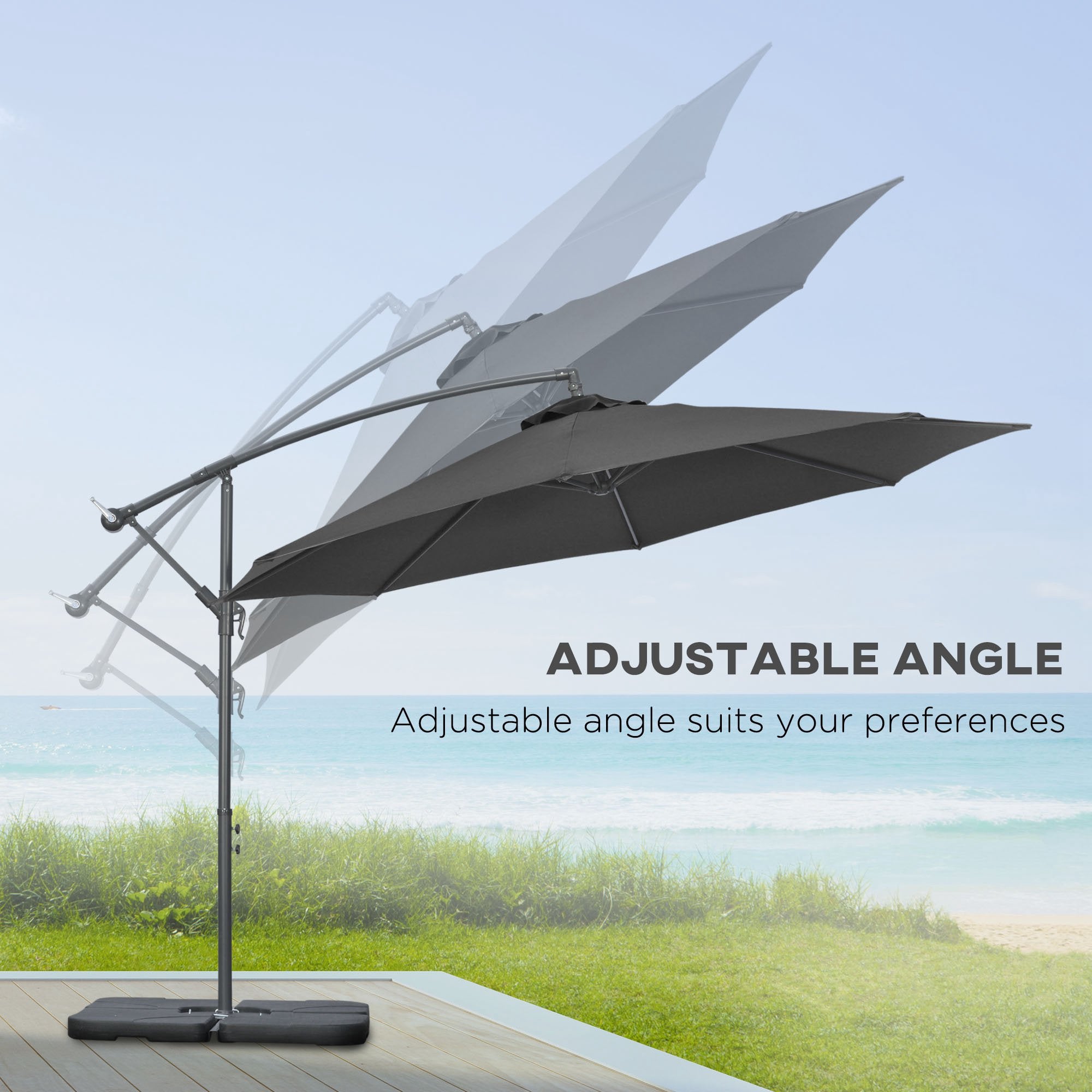 Outsunny 9.6ft Offset Patio Umbrella with Base, Garden Hanging Parasol with Crank, Banana Cantilever Umbrella Sun Shade, Black