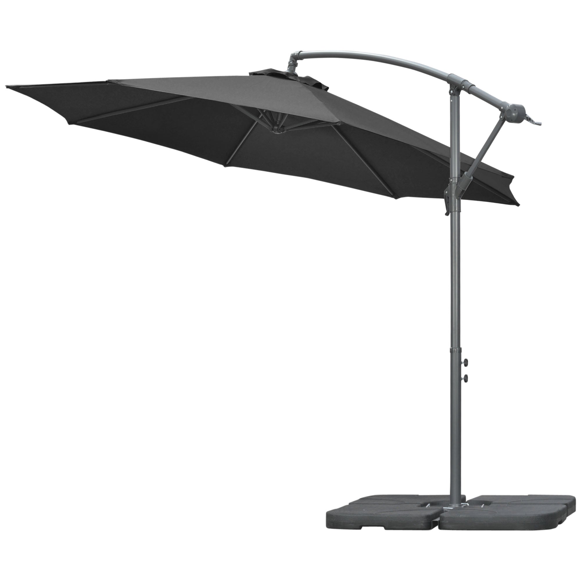 Outsunny 9.6ft Offset Patio Umbrella with Base, Garden Hanging Parasol with Crank, Banana Cantilever Umbrella Sun Shade, Black