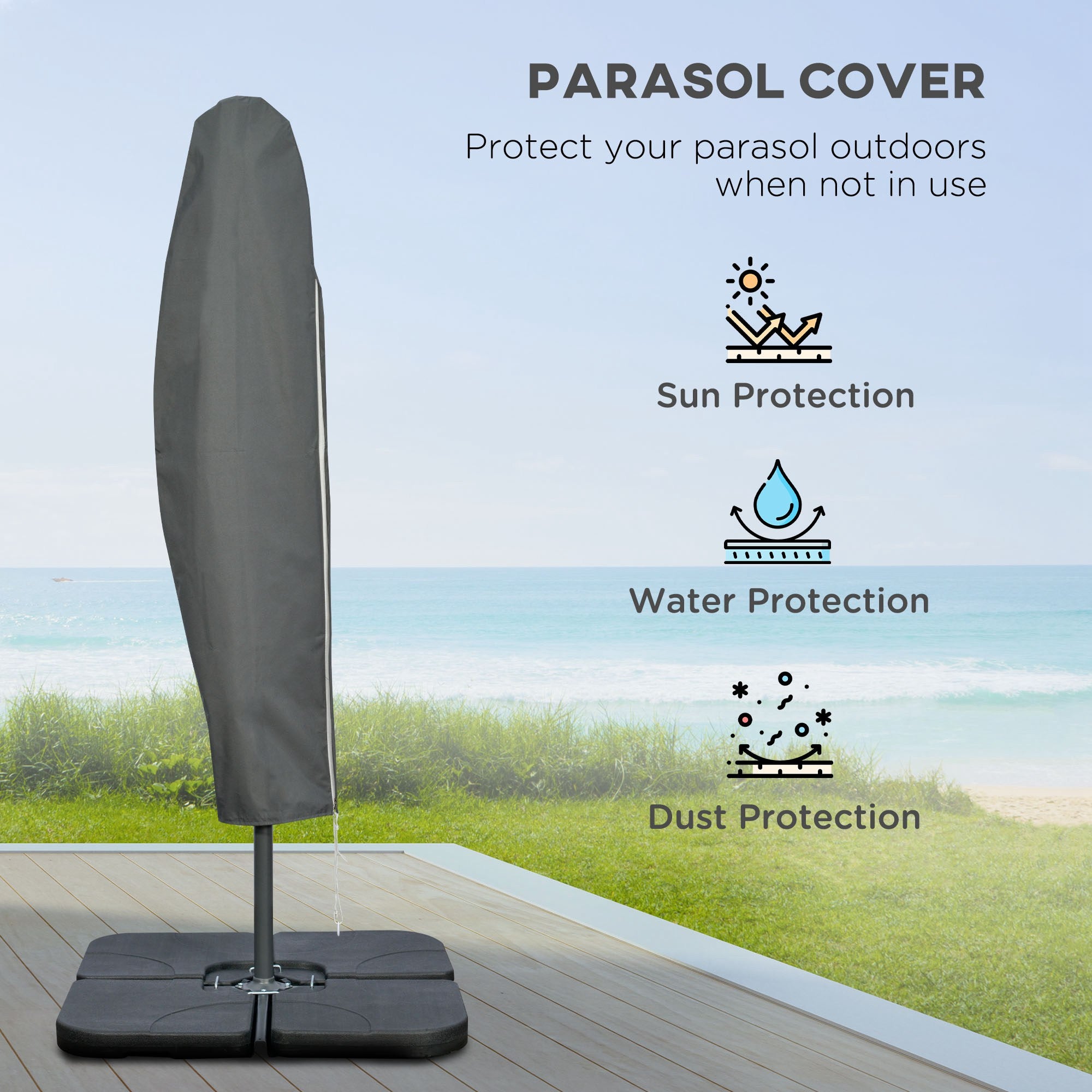 Outsunny 9.6ft Offset Patio Umbrella with Base, Garden Hanging Parasol with Crank, Banana Cantilever Umbrella Sun Shade, Black