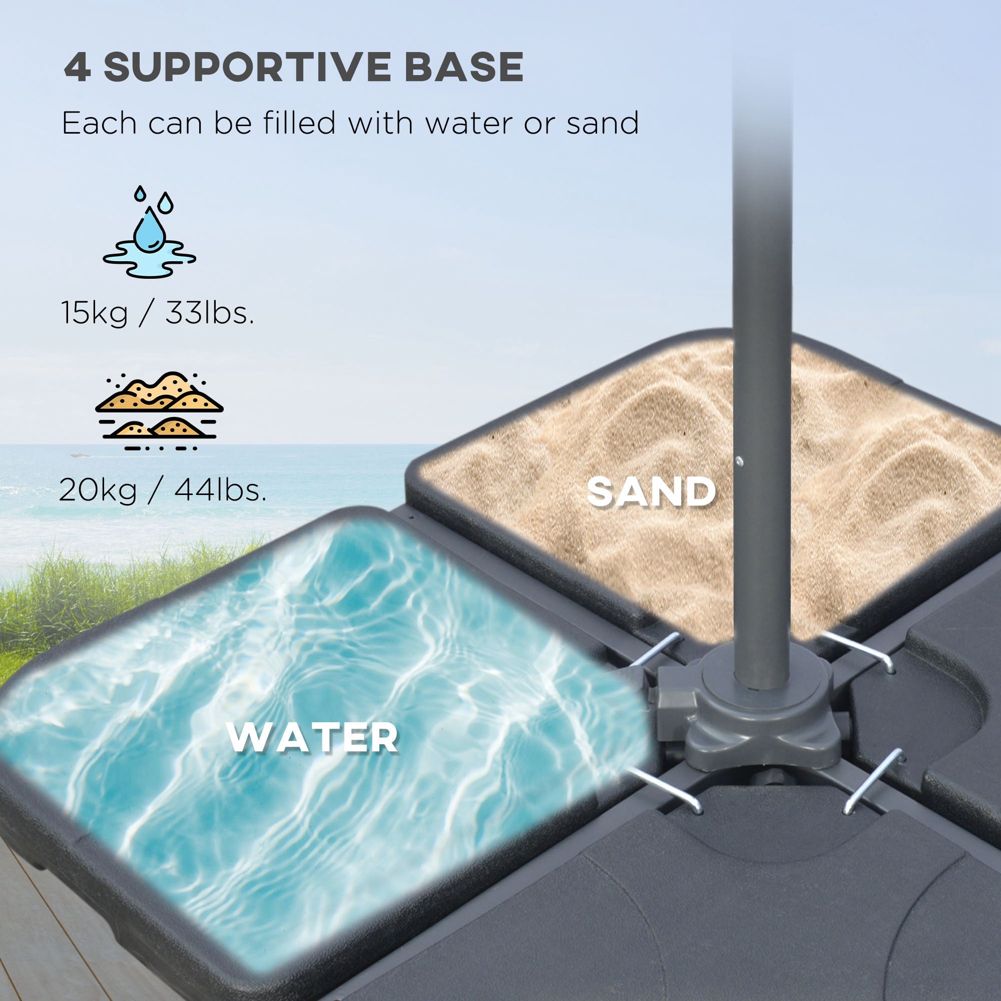 Outsunny 9.6ft Offset Patio Umbrella with Base, Garden Hanging Parasol with Crank, Banana Cantilever Umbrella Sun Shade, Black