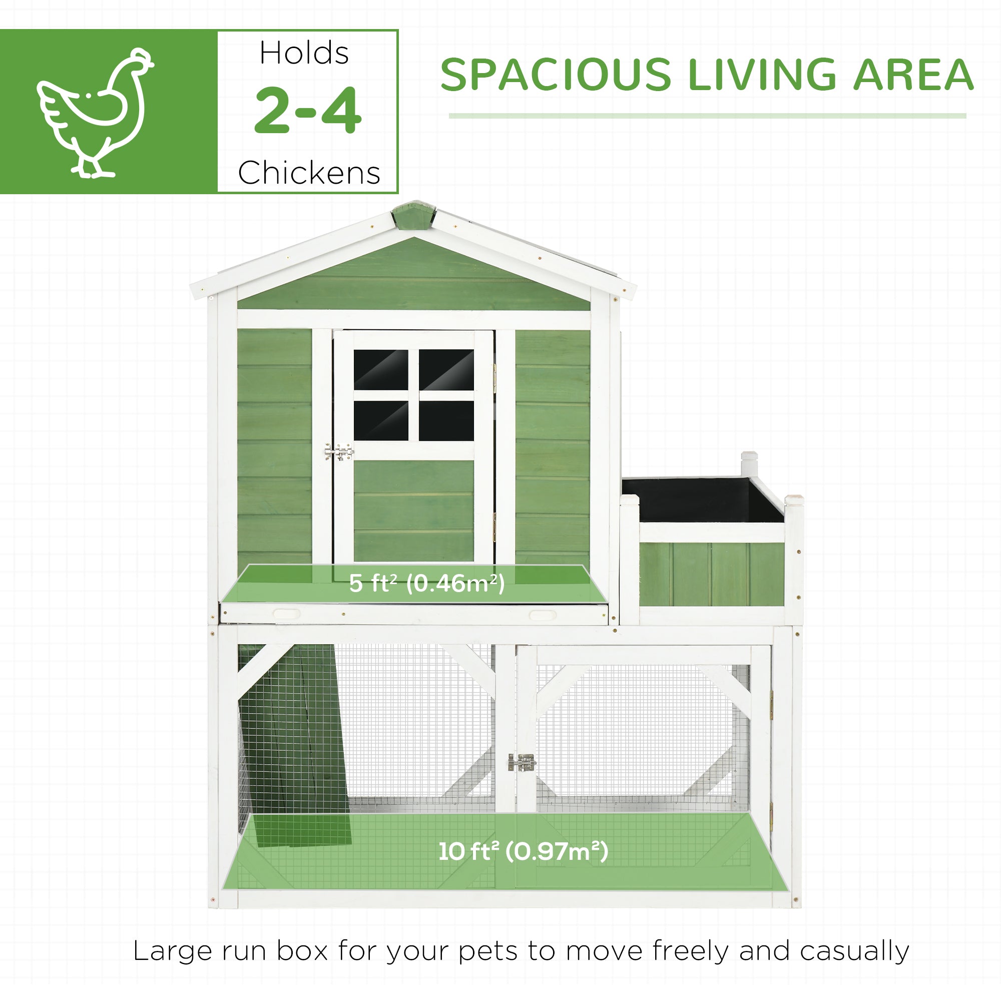 PawHut 42" Chicken Coop, Wooden Hen Run House, Rabbit Hutch with Nesting Box, Removable Tray, Asphalt Roof, Planting Lattice, Green