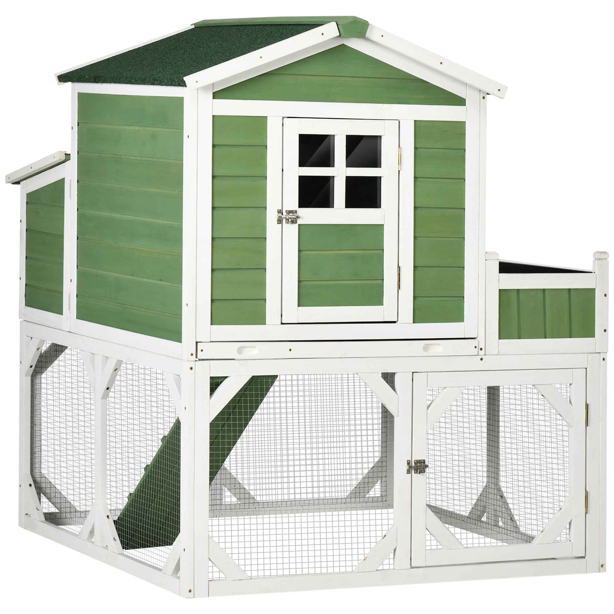 PawHut 42" Chicken Coop, Wooden Hen Run House, Rabbit Hutch with Nesting Box, Removable Tray, Asphalt Roof, Planting Lattice, Green