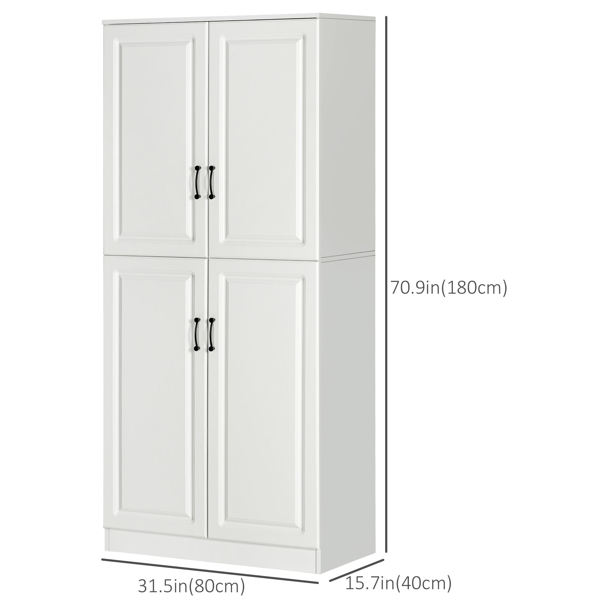 HOMCOM 71" Kitchen Pantry Cabinet, Freestanding Storage Cupboard with 4 Hinged Doors and Adjustable Shelves, White