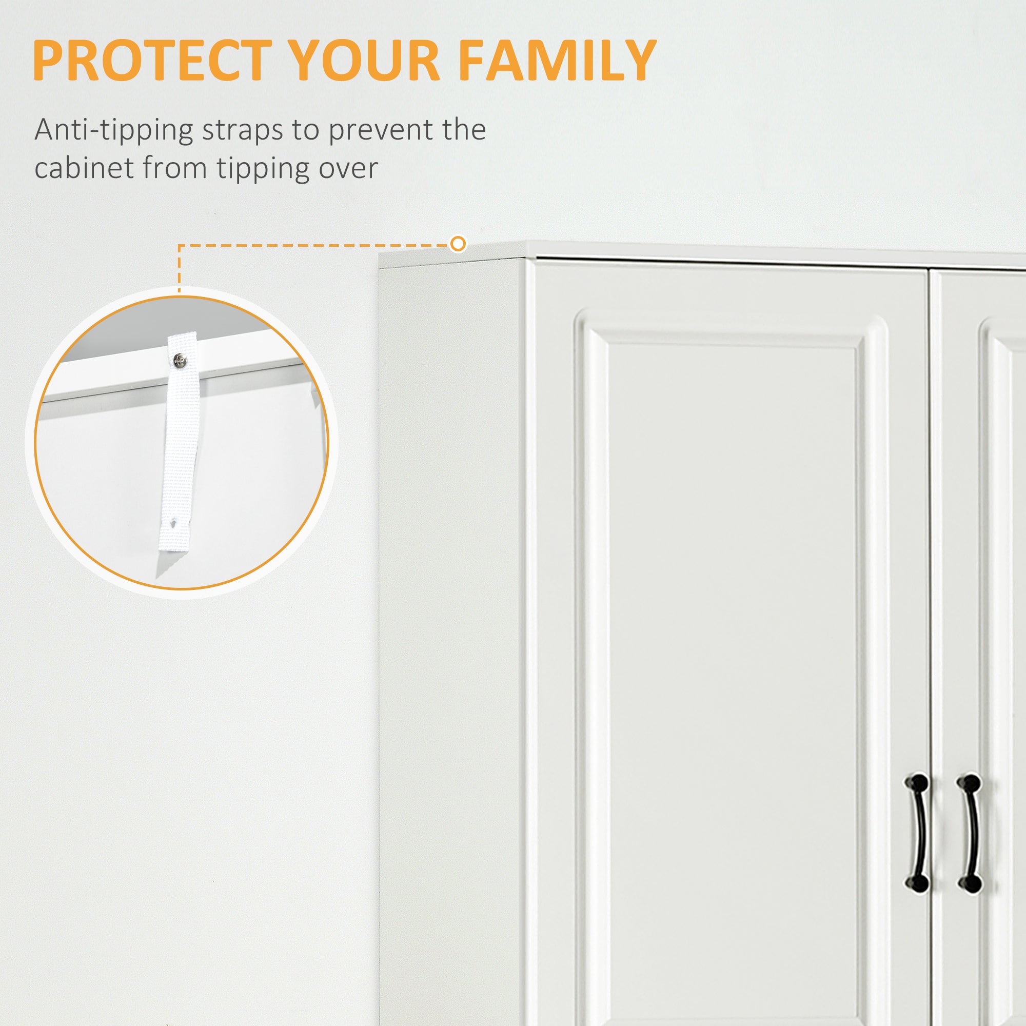 HOMCOM 71" Kitchen Pantry Cabinet, Freestanding Storage Cupboard with 4 Hinged Doors and Adjustable Shelves, White