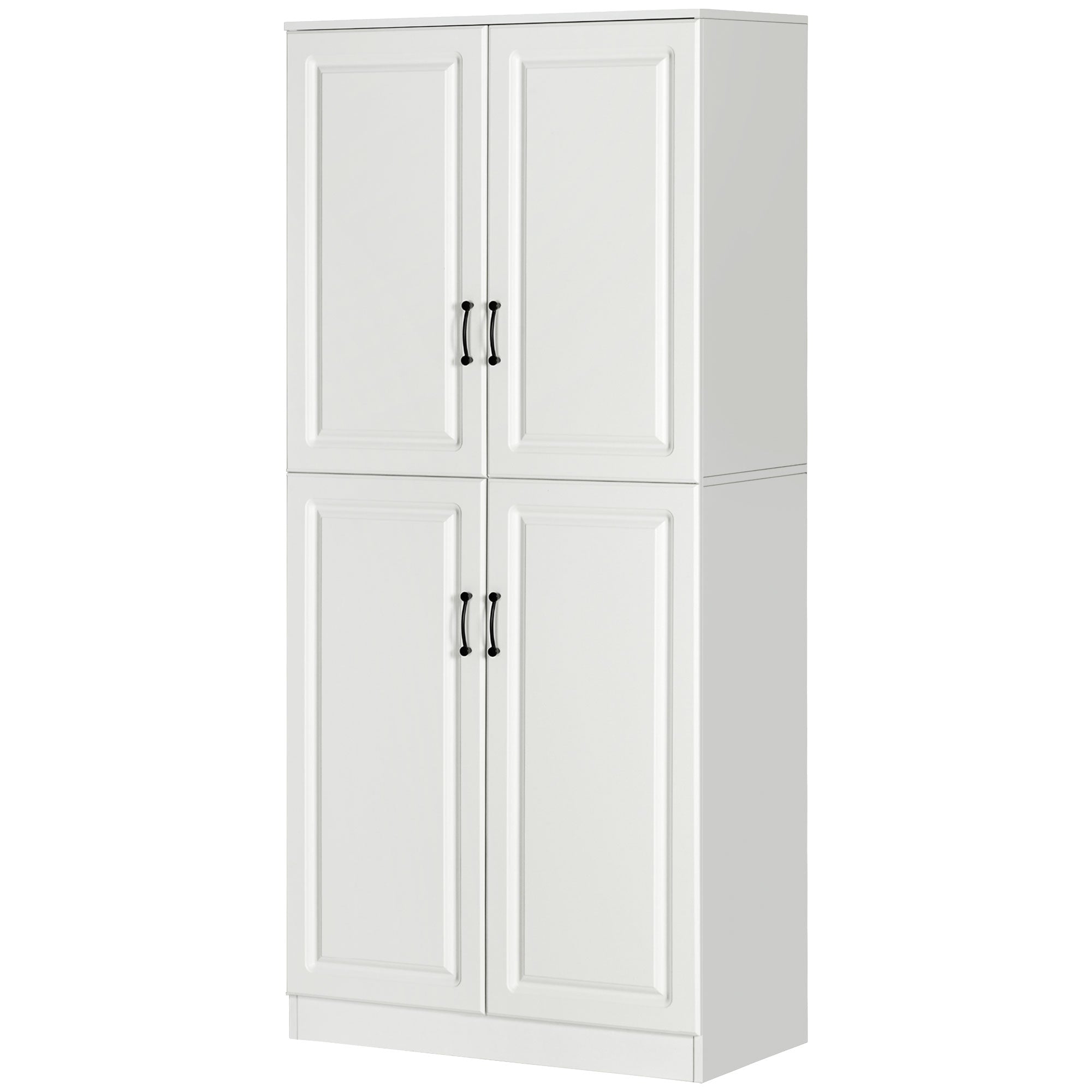 HOMCOM 71" Kitchen Pantry Cabinet, Freestanding Storage Cupboard with 4 Hinged Doors and Adjustable Shelves, White