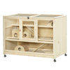 PawHut Wooden Hamster Cage, 3 Tier Rat Cage with Openable Roof, Run, Ladders, Wheels, Tray, for Hamsters, Rats, Syrian, Small Animals Exercise Play House, Natural Wood