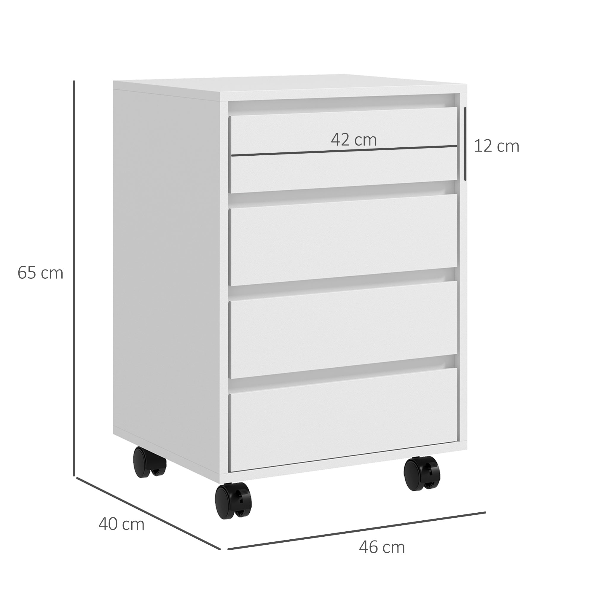 HOMCOM Mobile Filing Cabinet with 4 Drawers, Under Desk Storage Cabinet for Home Office, White