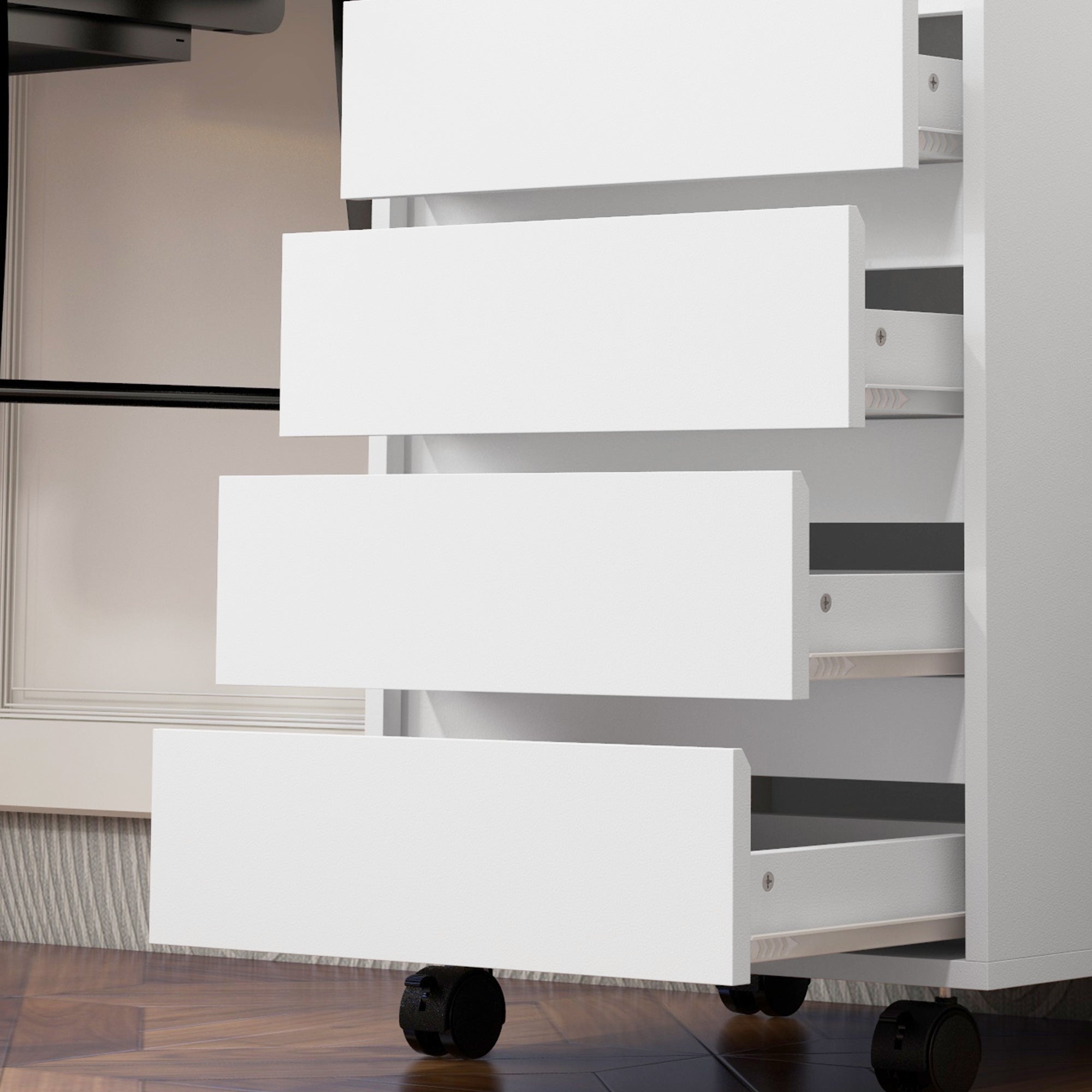 HOMCOM Mobile Filing Cabinet with 4 Drawers, Under Desk Storage Cabinet for Home Office, White