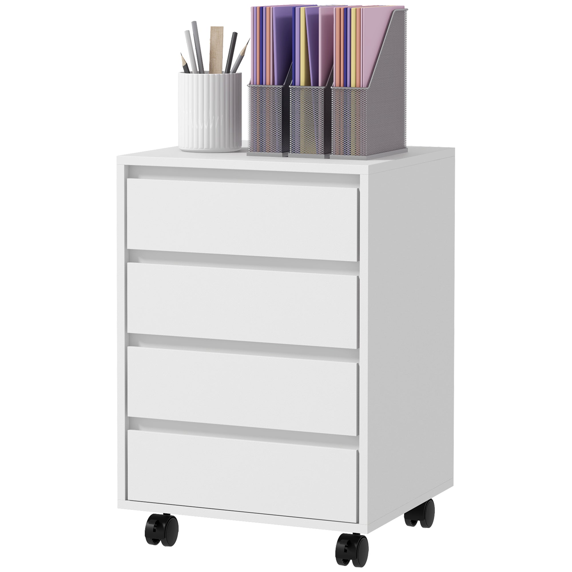 HOMCOM Mobile Filing Cabinet with 4 Drawers, Under Desk Storage Cabinet for Home Office, White
