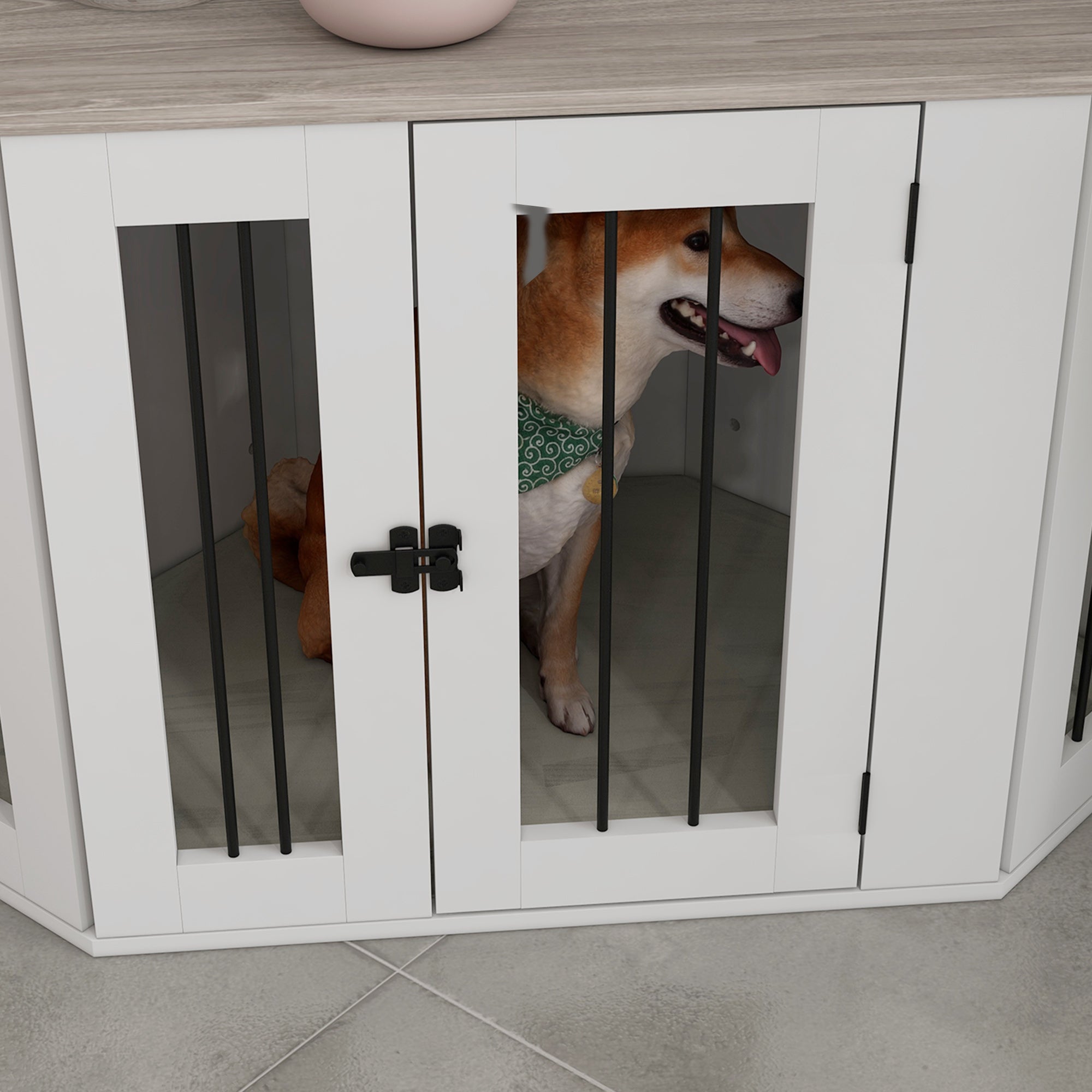 PawHut 41" Dog Crate Furniture, Corner Dog Crate End Table for Medium and Small Dogs, Indoor Dog Cage with Cushion, Door, Lock, White