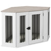 PawHut 41" Dog Crate Furniture, Corner Dog Crate End Table for Medium and Small Dogs, Indoor Dog Cage with Cushion, Door, Lock, White