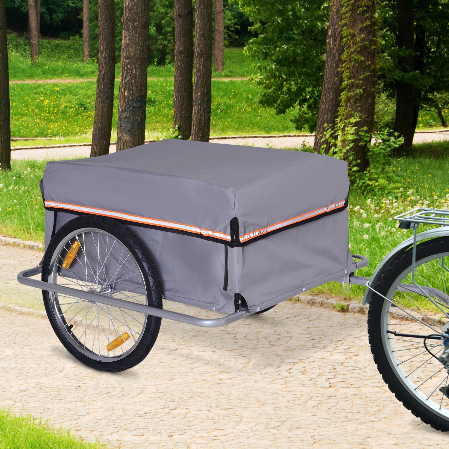 Aosom Bicycle Cargo Trailer Cart Carrier Garden Use w/ Quick Release, Cover, Grey