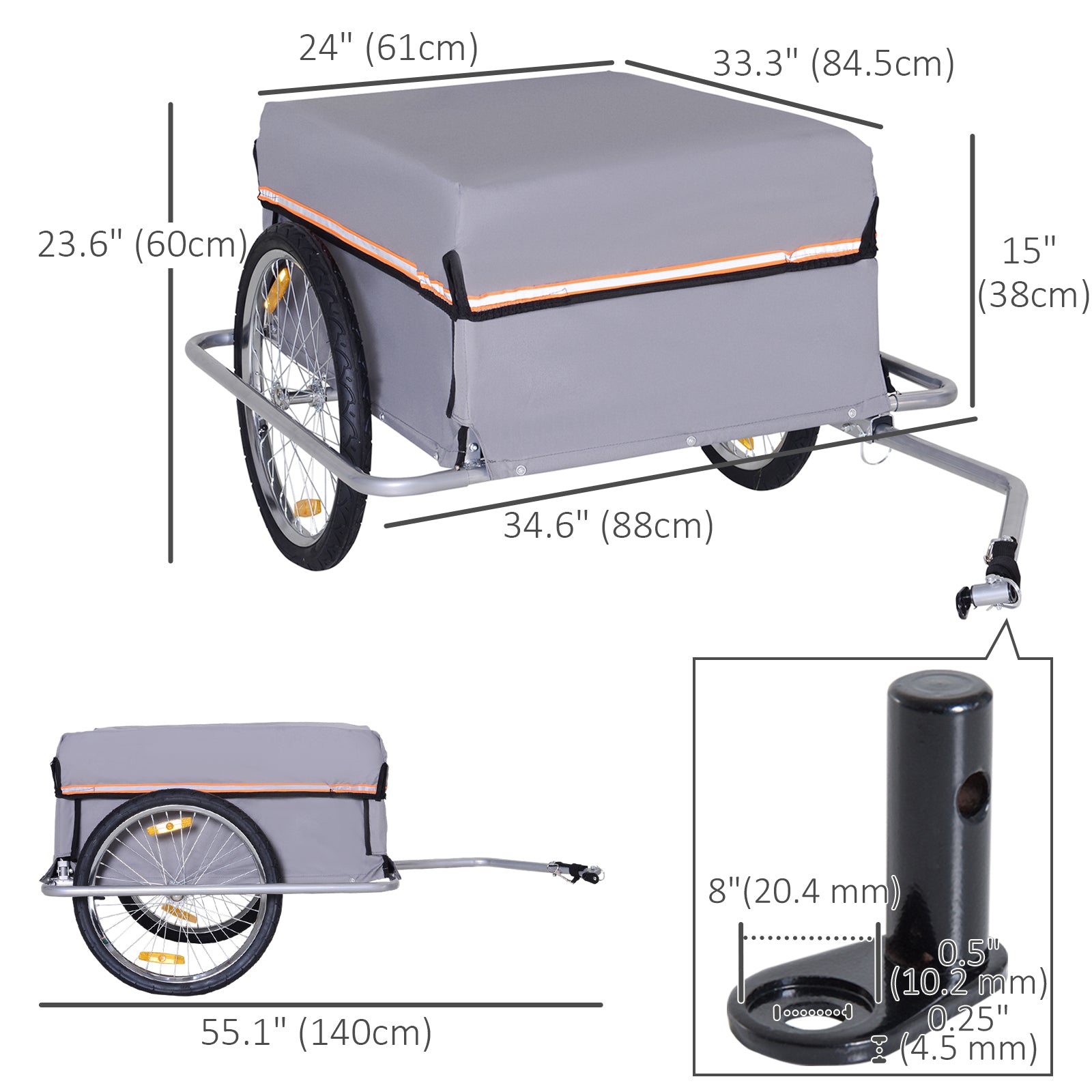 Aosom Bicycle Cargo Trailer Cart Carrier Garden Use w/ Quick Release, Cover, Grey