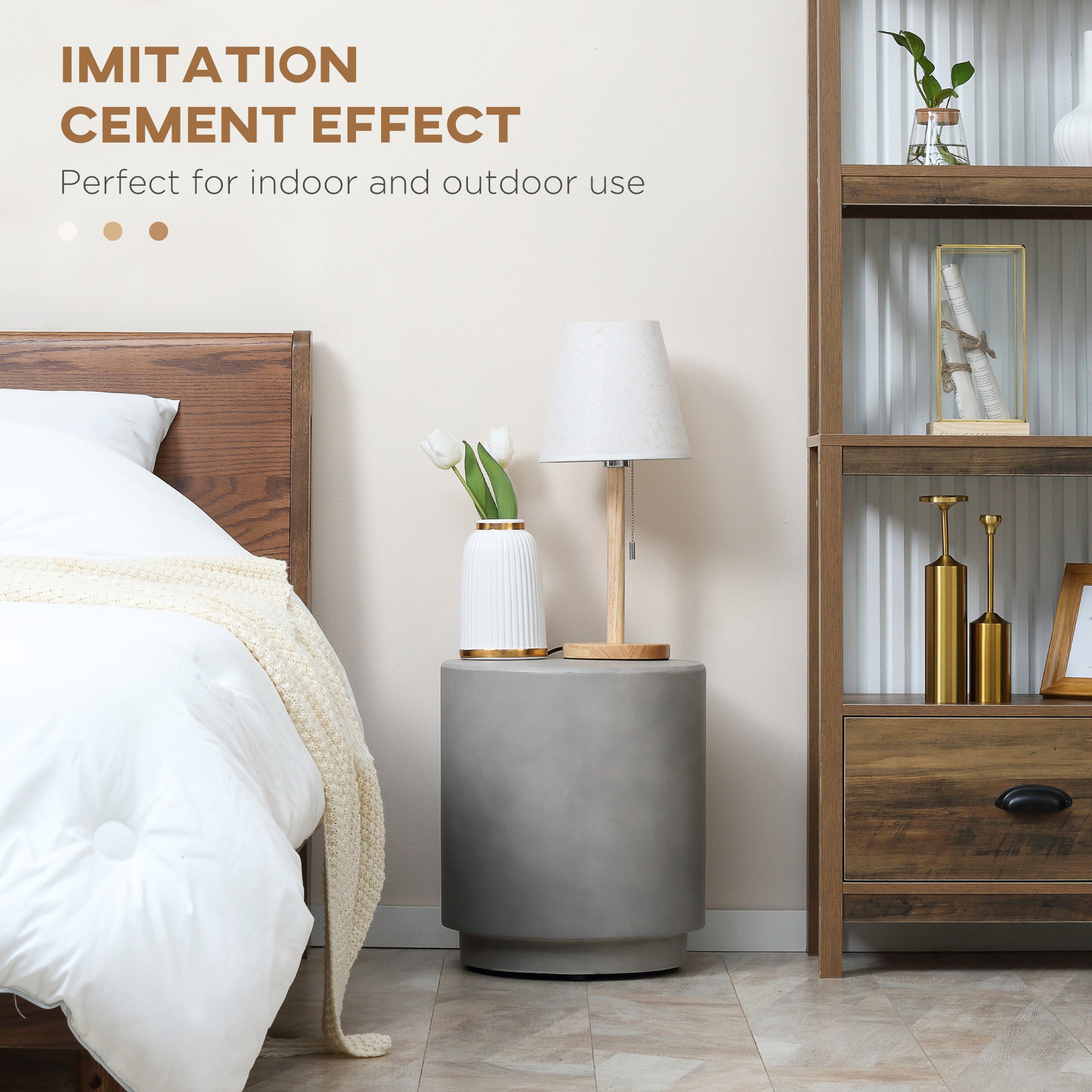 HOMCOM Round Side Table, Lightweight Accent Table with Terrazzo Finish, 17" End Table with 4 Adjustable Feet for Indoor, Outdoor, Light Grey