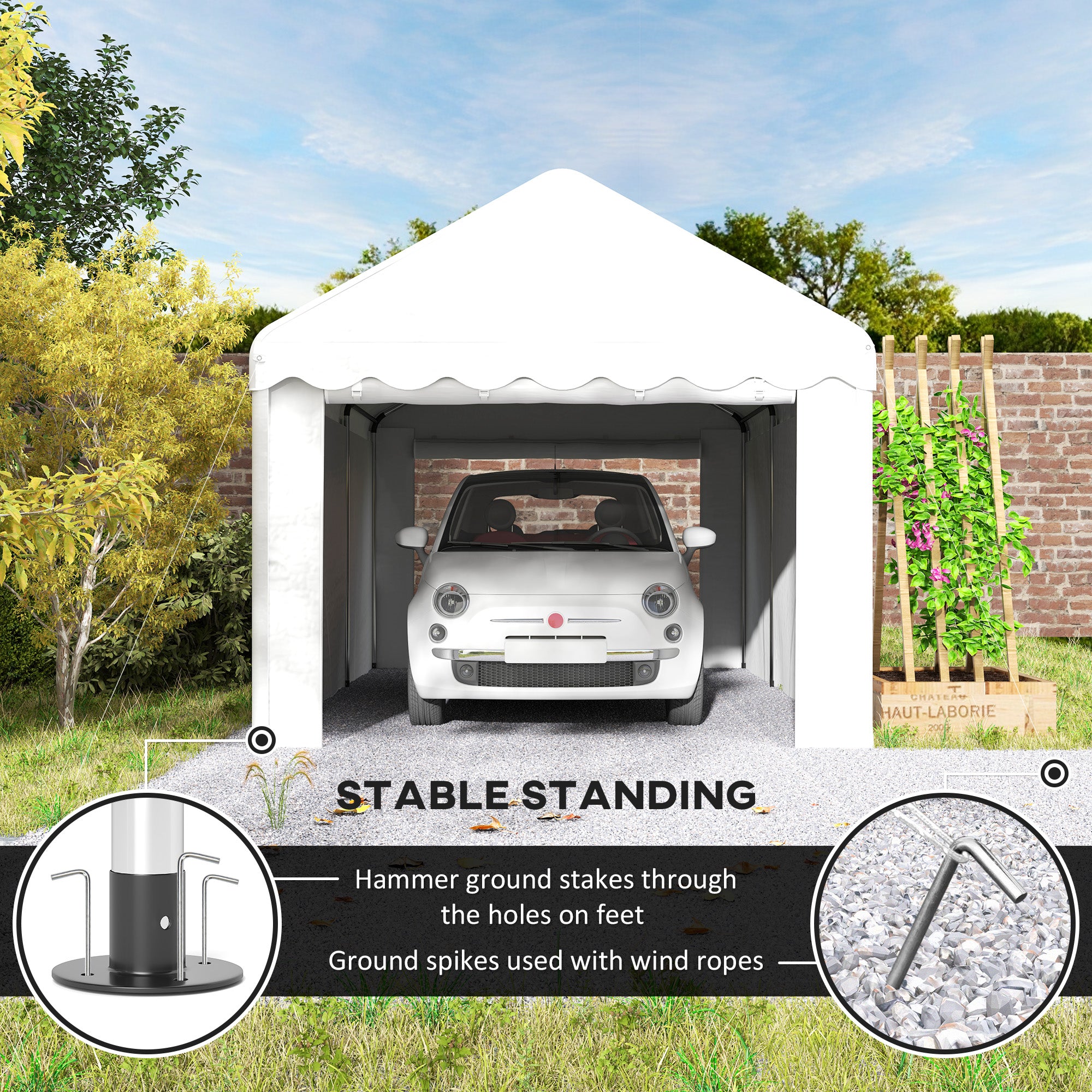 Outsunny Carport, 10 x 20ft Portable Garage, Heavy Duty Car Shelter with 2 Roll-up Doors and Removable Sidewalls, for Car, Truck, SUV, Boat, Garden Tools, White