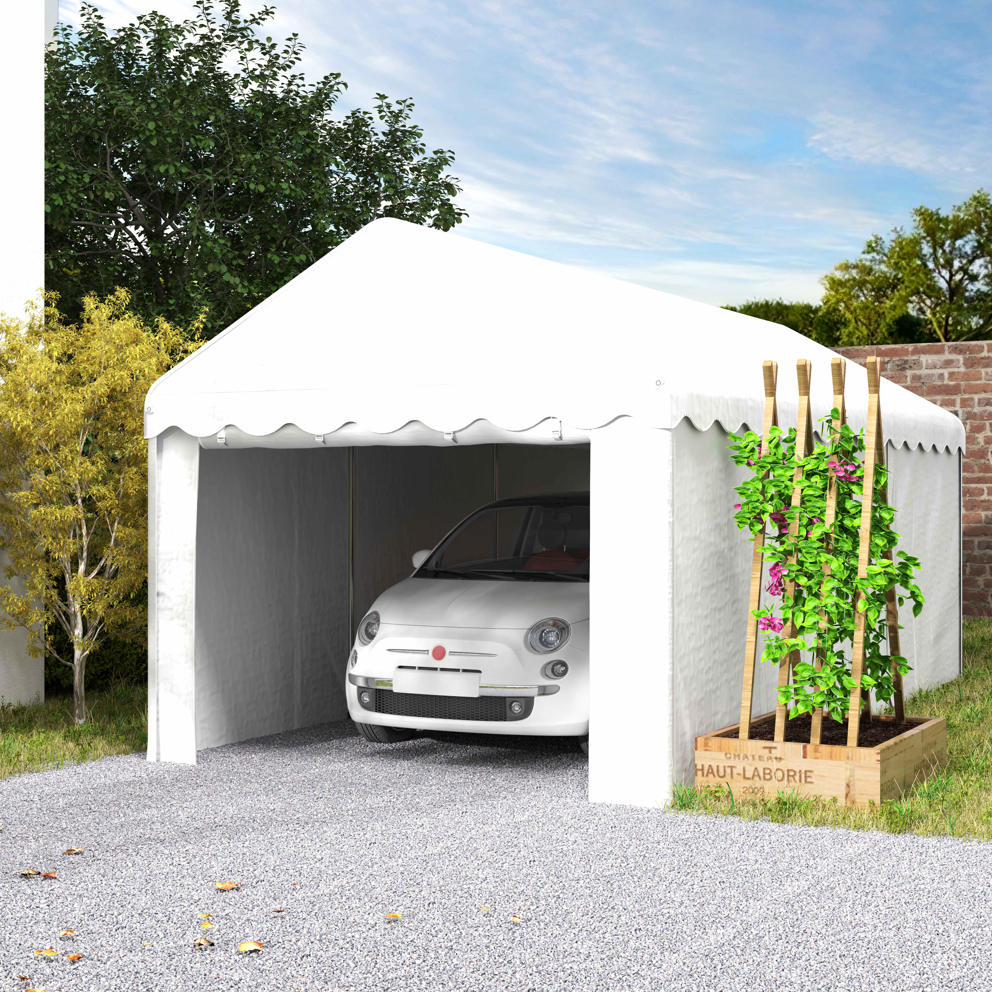 Outsunny Carport, 10 x 20ft Portable Garage, Heavy Duty Car Shelter with 2 Roll-up Doors and Removable Sidewalls, for Car, Truck, SUV, Boat, Garden Tools, White