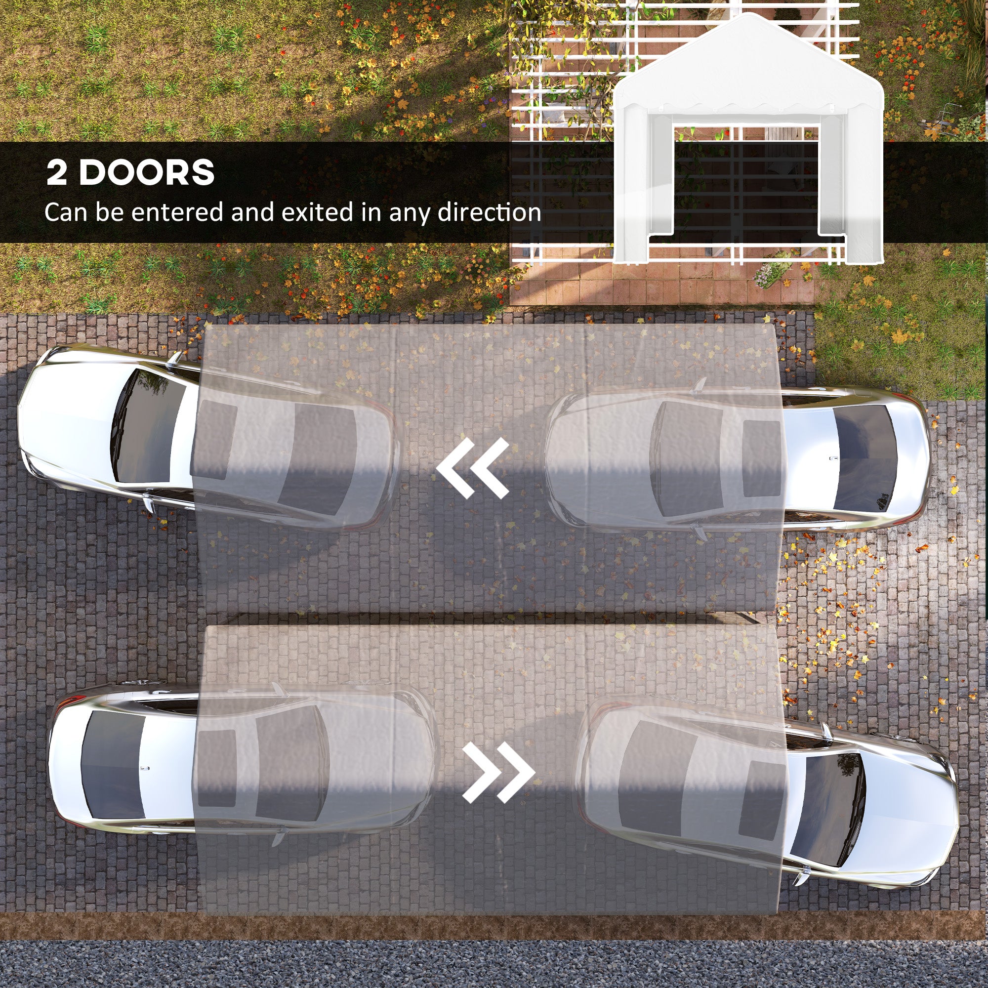 Outsunny Carport, 10 x 20ft Portable Garage, Heavy Duty Car Shelter with 2 Roll-up Doors and Removable Sidewalls, for Car, Truck, SUV, Boat, Garden Tools, White