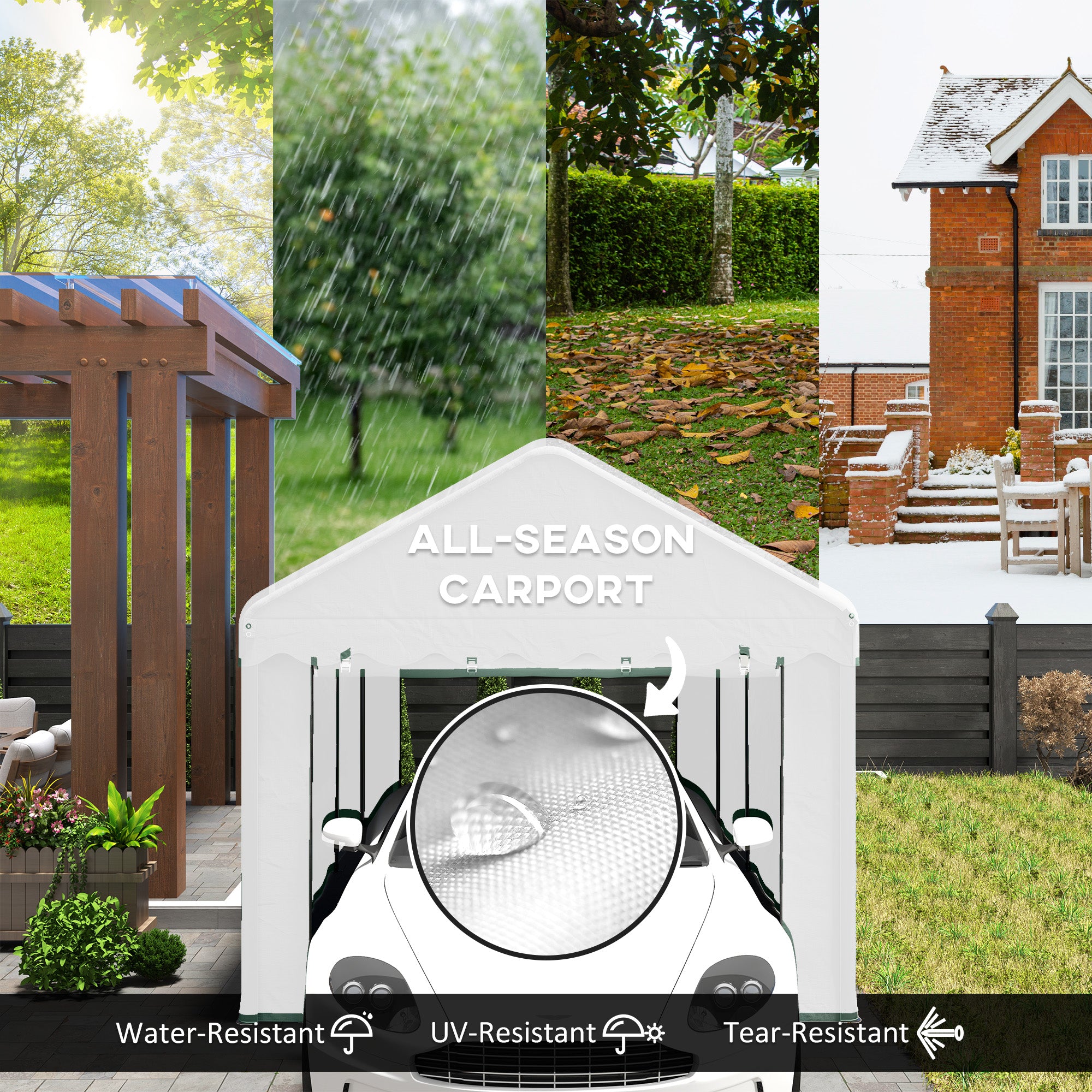 Outsunny Carport, 10 x 20ft Portable Garage, Heavy Duty Car Shelter with 2 Roll-up Doors and Removable Sidewalls, for Car, Truck, SUV, Boat, Garden Tools, White