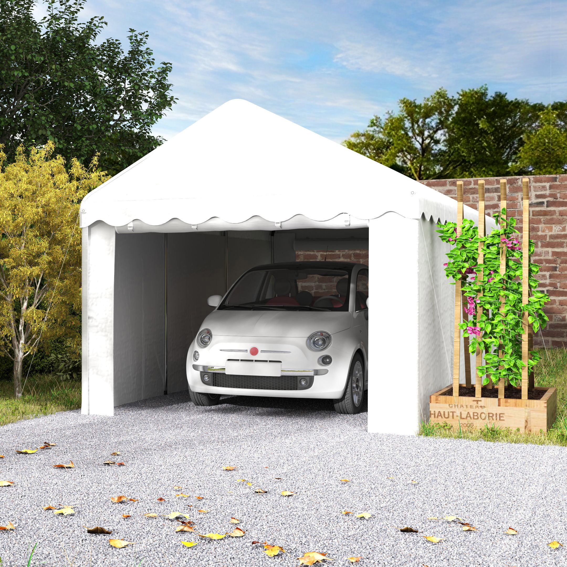 Outsunny Carport, 10 x 20ft Portable Garage, Heavy Duty Car Shelter with 2 Roll-up Doors and Removable Sidewalls, for Car, Truck, SUV, Boat, Garden Tools, White