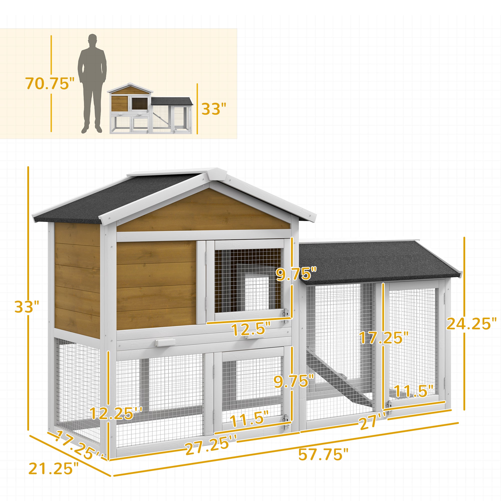 PawHut 58" Large Rabbit Hutch Outdoor Indoor, Wooden Bunny Hutch, Guinea Pig Cage with Run, Removable Tray, Asphalt Roof, Lockable Doors and Ramp, for 1-2 Small Rabbits, Nature Wood