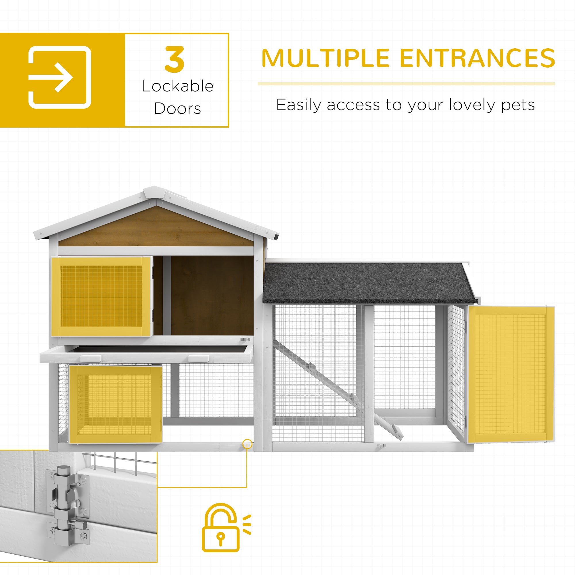 PawHut 58" Large Rabbit Hutch Outdoor Indoor, Wooden Bunny Hutch, Guinea Pig Cage with Run, Removable Tray, Asphalt Roof, Lockable Doors and Ramp, for 1-2 Small Rabbits, Nature Wood