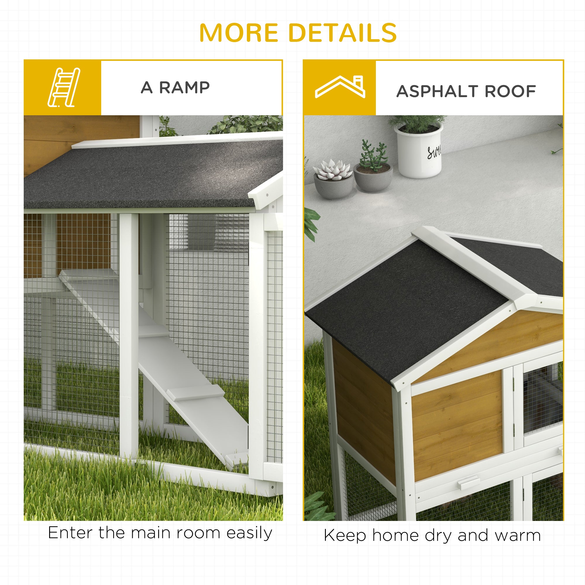 PawHut 58" Large Rabbit Hutch Outdoor Indoor, Wooden Bunny Hutch, Guinea Pig Cage with Run, Removable Tray, Asphalt Roof, Lockable Doors and Ramp, for 1-2 Small Rabbits, Nature Wood