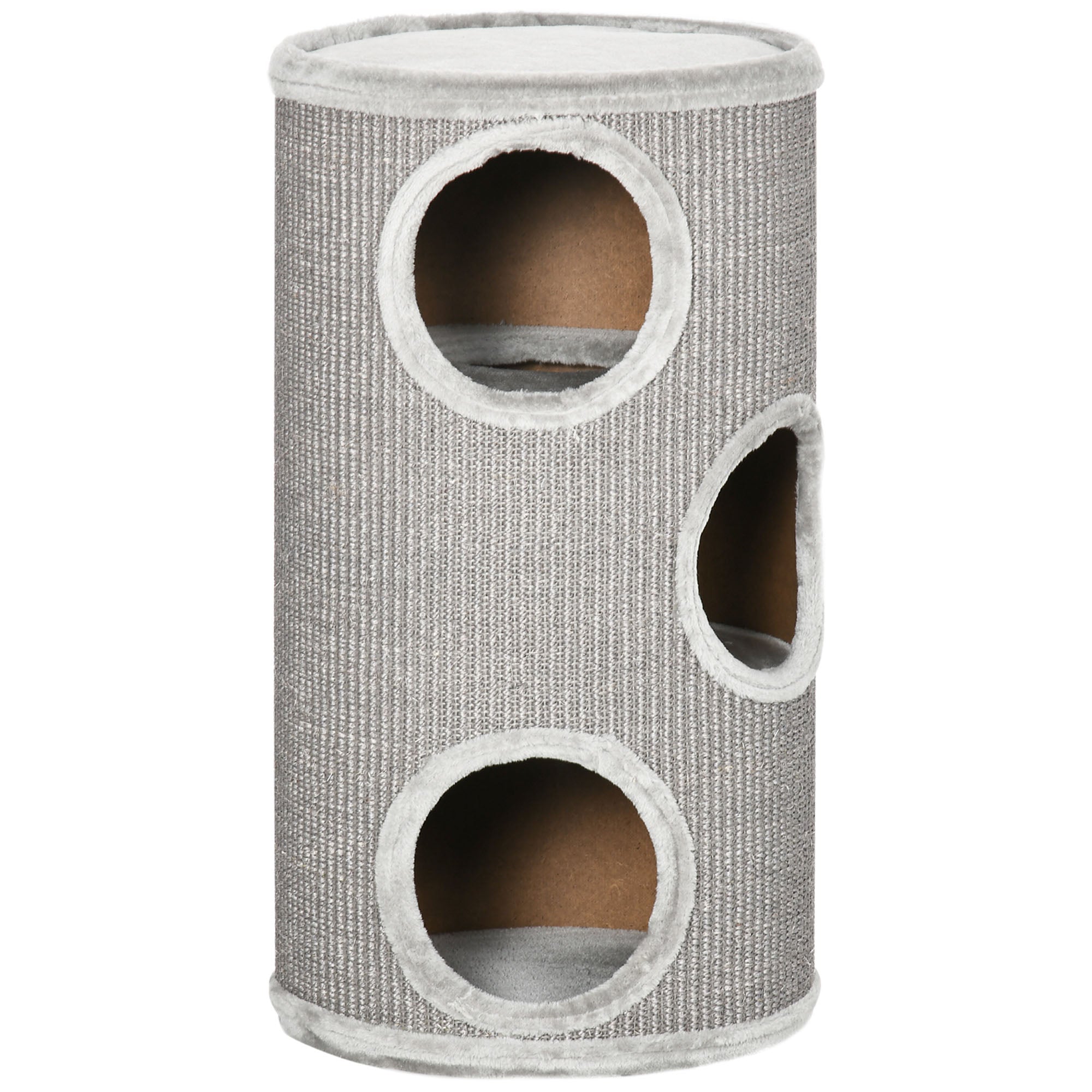 PawHut Cat Barrel Kitten Tree Tower for Indoor Cats, Cat Climbing Frame, Covered in Sisal, Cosy Platform - Light Grey