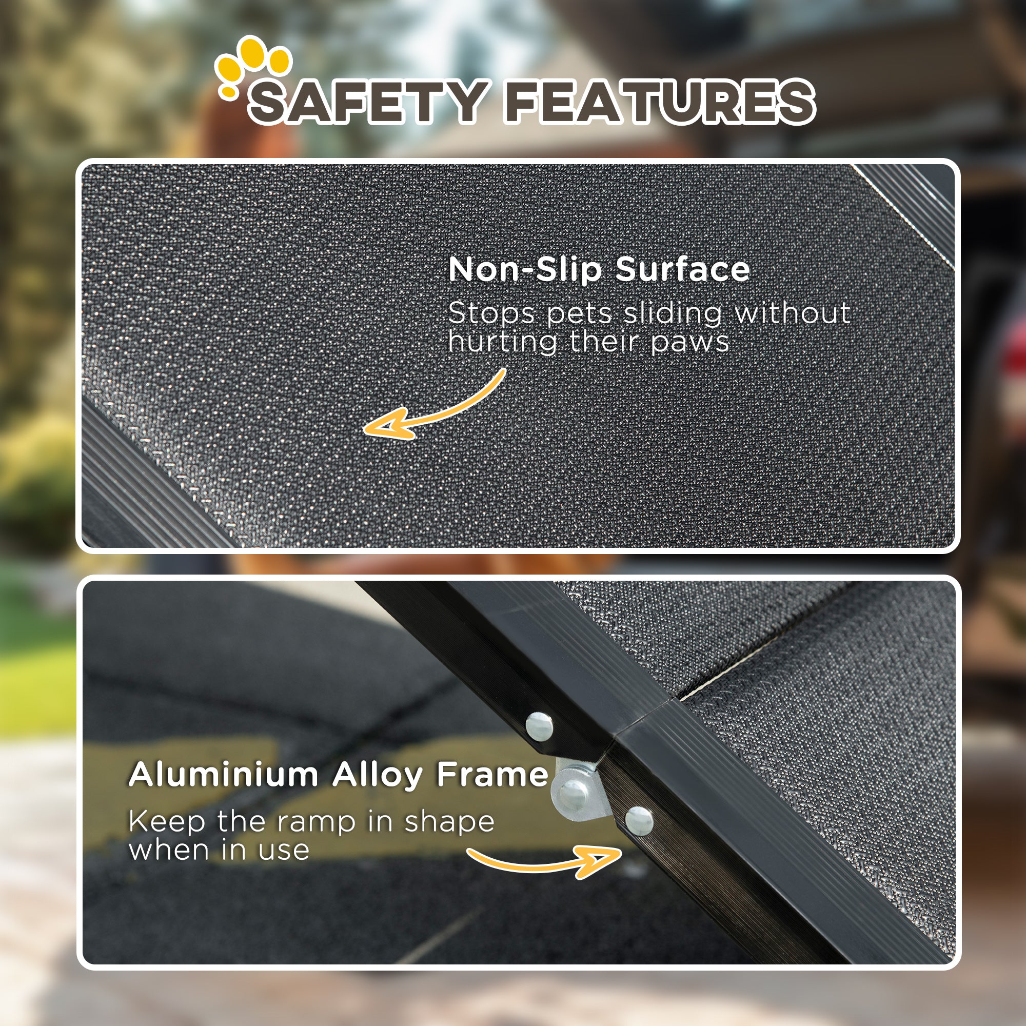 PawHut Folding Dog Ramp for Car for Extra Large Dogs, Portable Pet Ramp with Non-slip Surface, Aluminium Alloy Frame