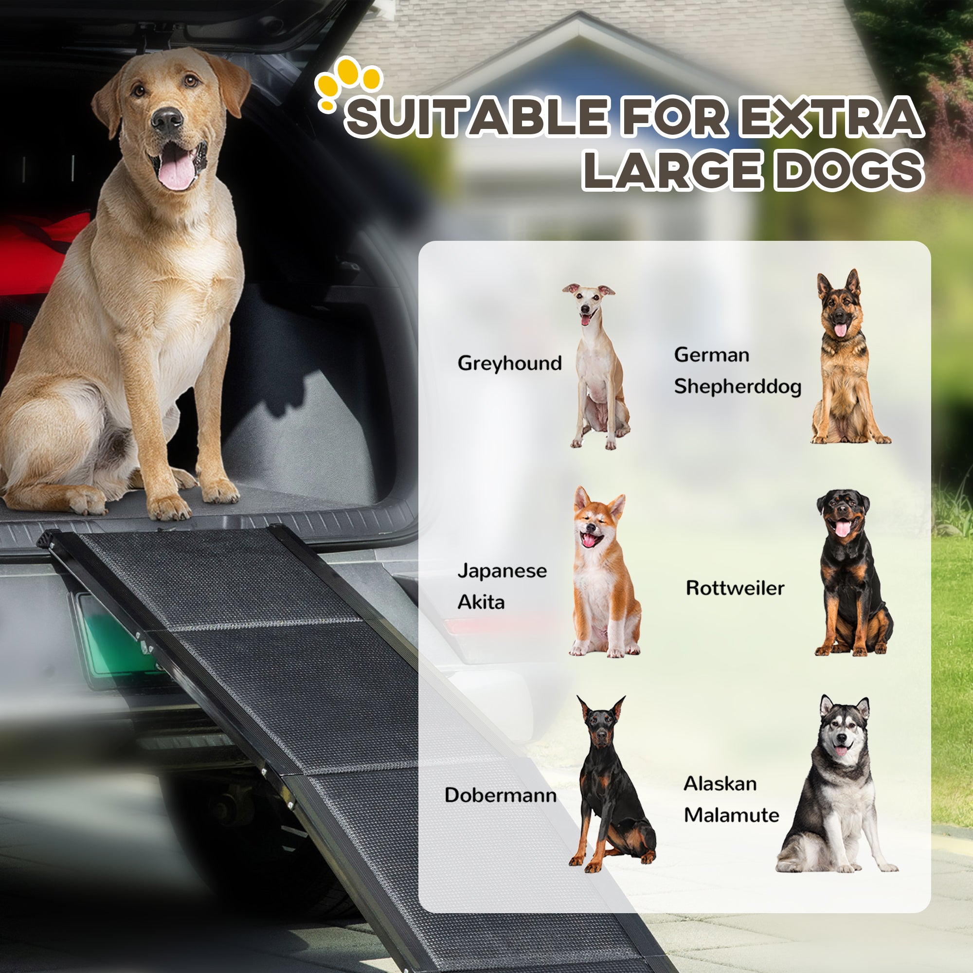 PawHut Folding Dog Ramp for Car for Extra Large Dogs, Portable Pet Ramp with Non-slip Surface, Aluminium Alloy Frame