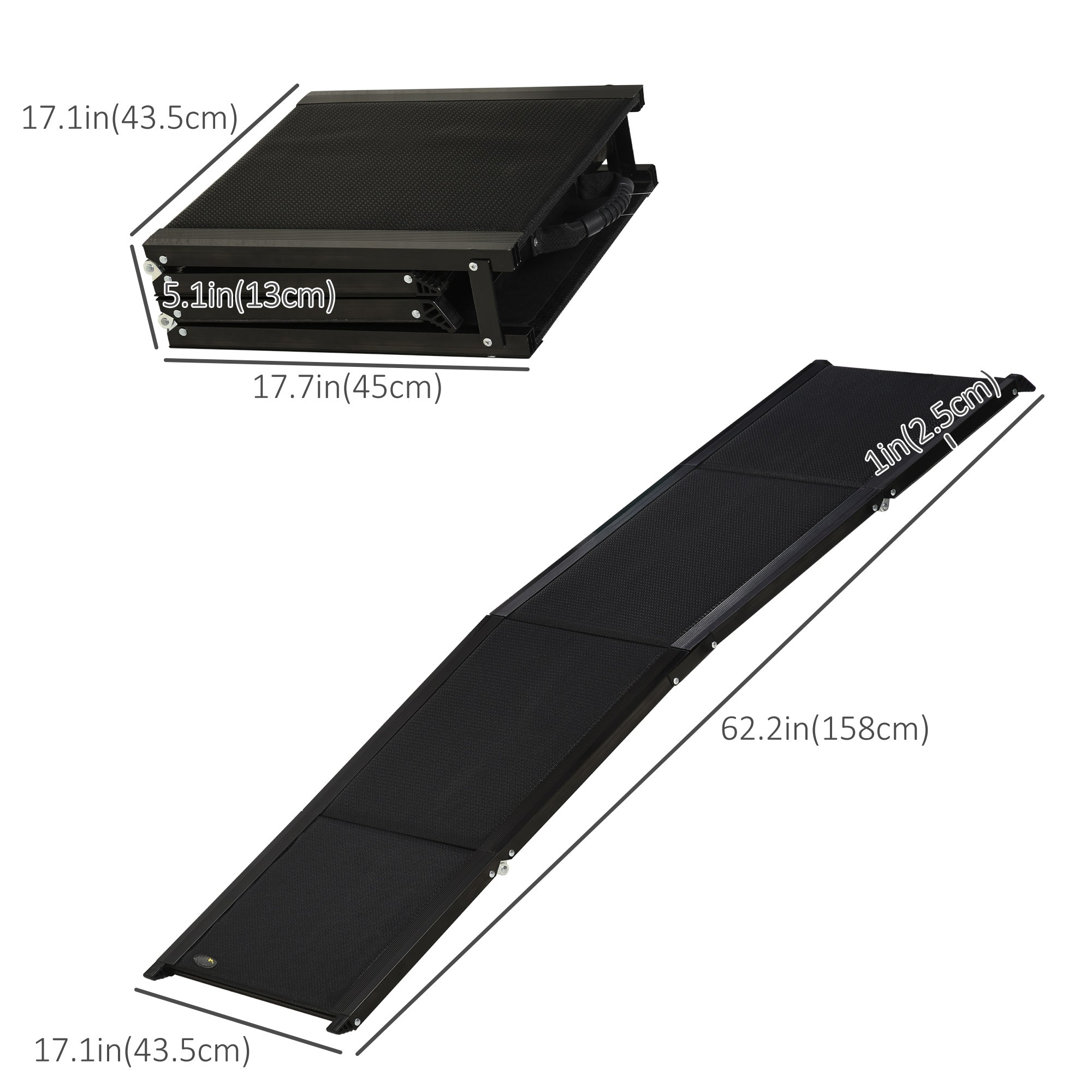 PawHut Folding Pet Ramp, 62 Inch Lightweight Portable Dog Ramp for Extra Large Dogs, Non-Slip Surface for Cars, Trucks and SUVs, Black