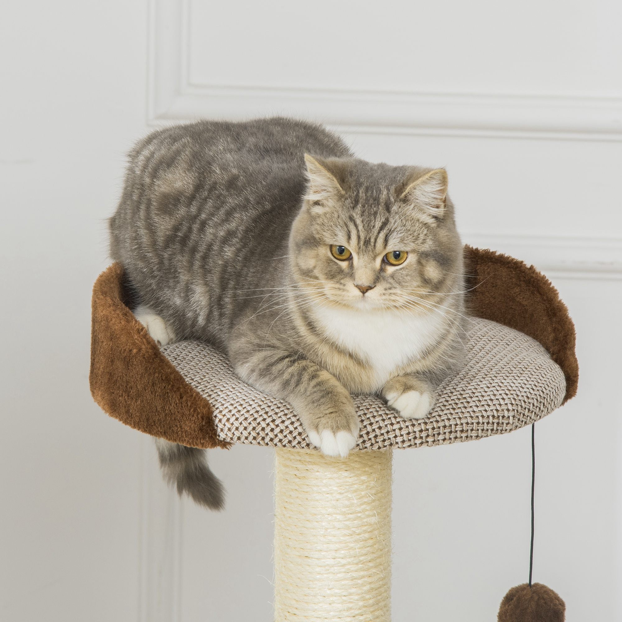 PawHut Cat Tree Tower Indoor Cats Climbing Activity Center Kitten Furniture w/ Cat House, Bed, Scratching Post, Hanging Toy, Brown