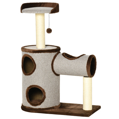 PawHut Cat Tree Tower Indoor Cats Climbing Activity Centre Kitten Furniture w/ Cat House, Bed, Scratching Post, Hanging Toy, Brown