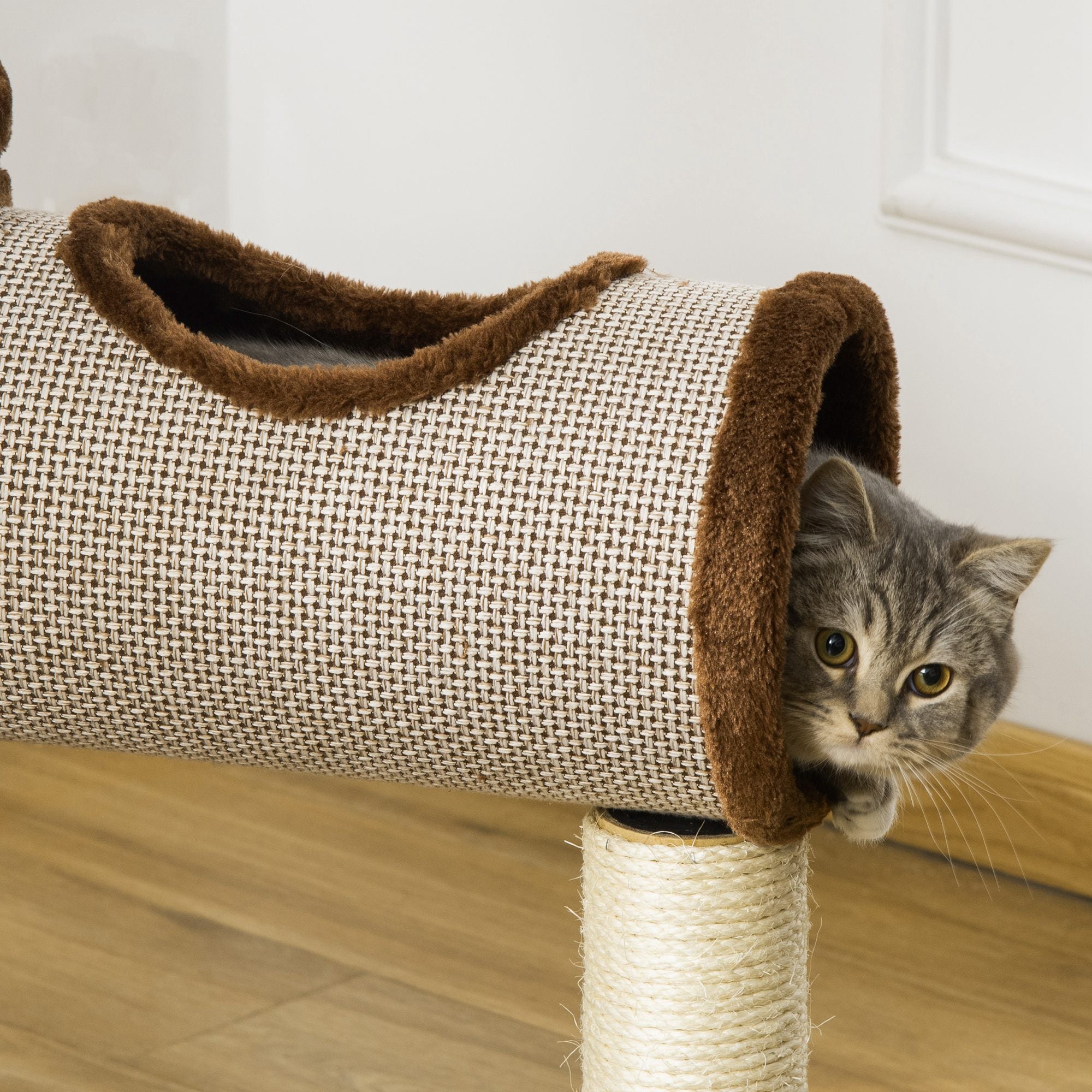 PawHut Cat Tree Tower Indoor Cats Climbing Activity Centre Kitten Furniture w/ Cat House, Bed, Scratching Post, Hanging Toy, Brown