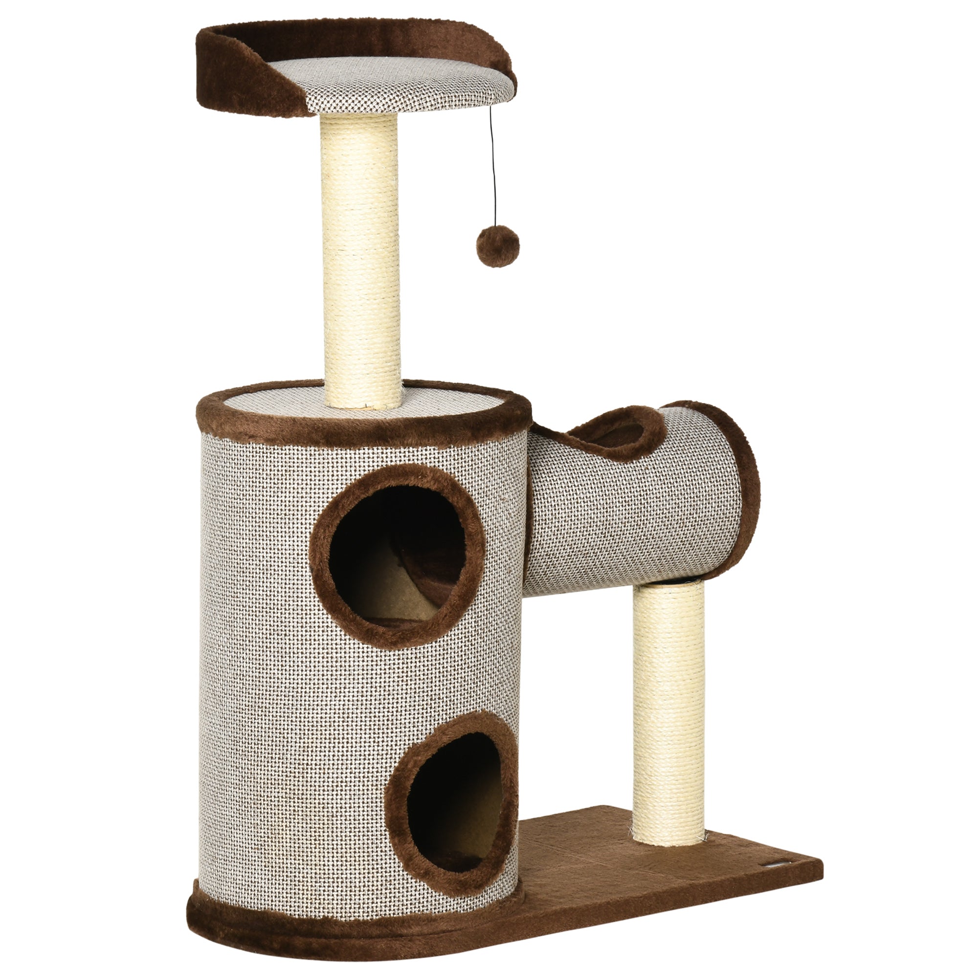 PawHut Cat Tree Tower Indoor Cats Climbing Activity Centre Kitten Furniture w/ Cat House, Bed, Scratching Post, Hanging Toy, Brown