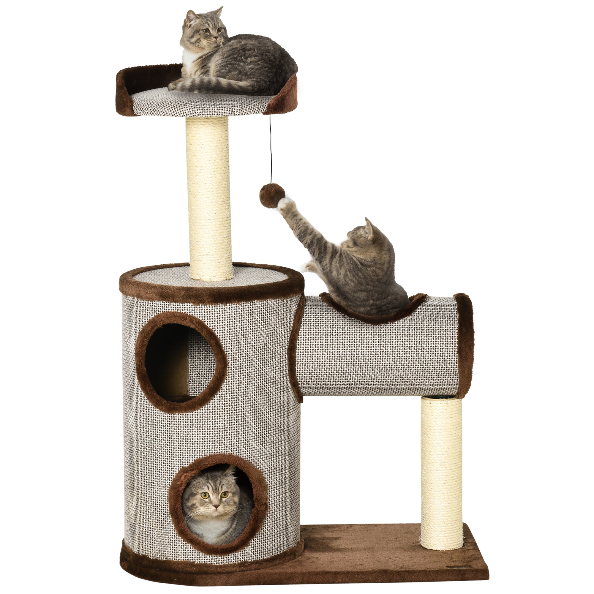 PawHut Cat Tree Tower Indoor Cats Climbing Activity Center Kitten Furniture w/ Cat House, Bed, Scratching Post, Hanging Toy, Brown