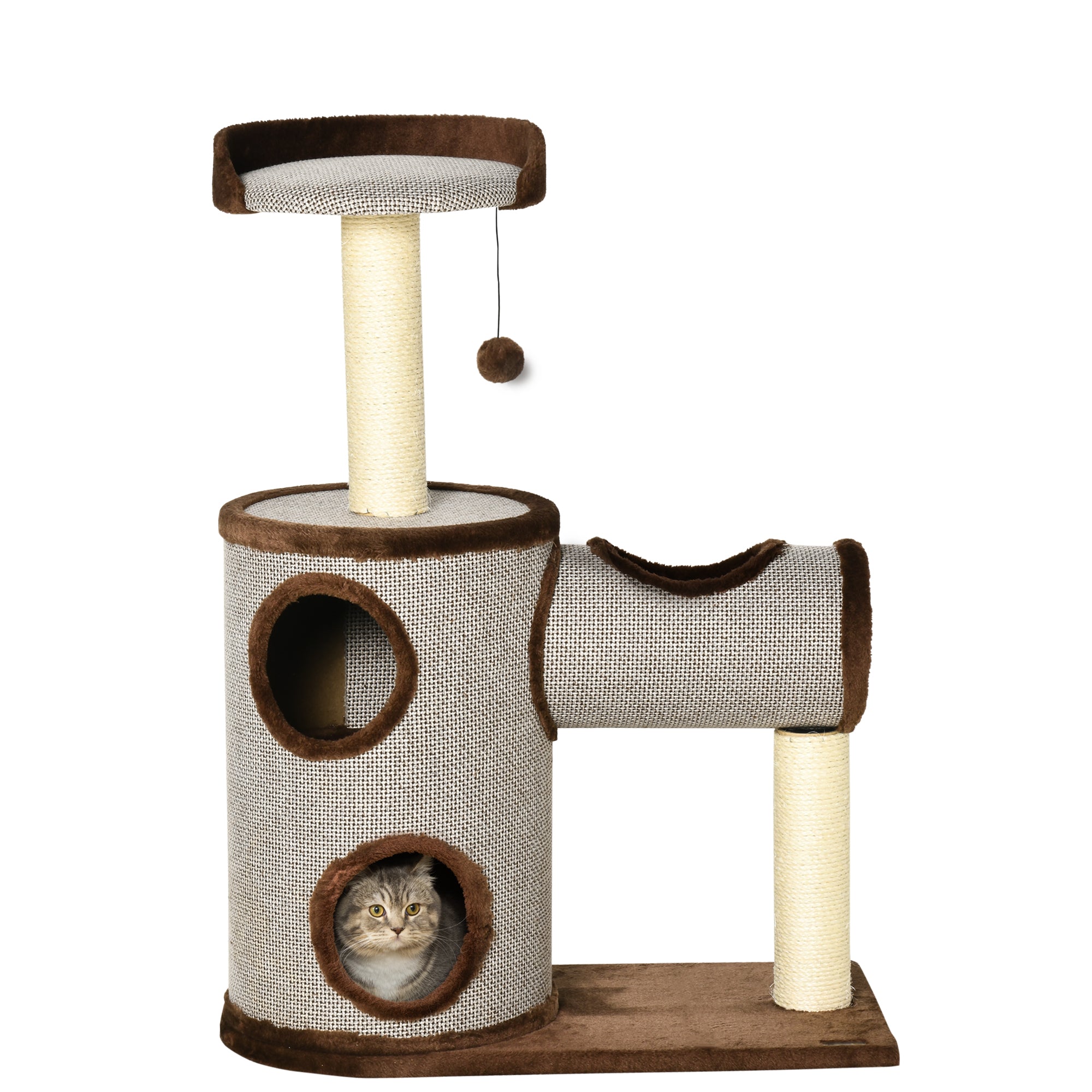 PawHut Cat Tree Tower Indoor Cats Climbing Activity Centre Kitten Furniture w/ Cat House, Bed, Scratching Post, Hanging Toy, Brown
