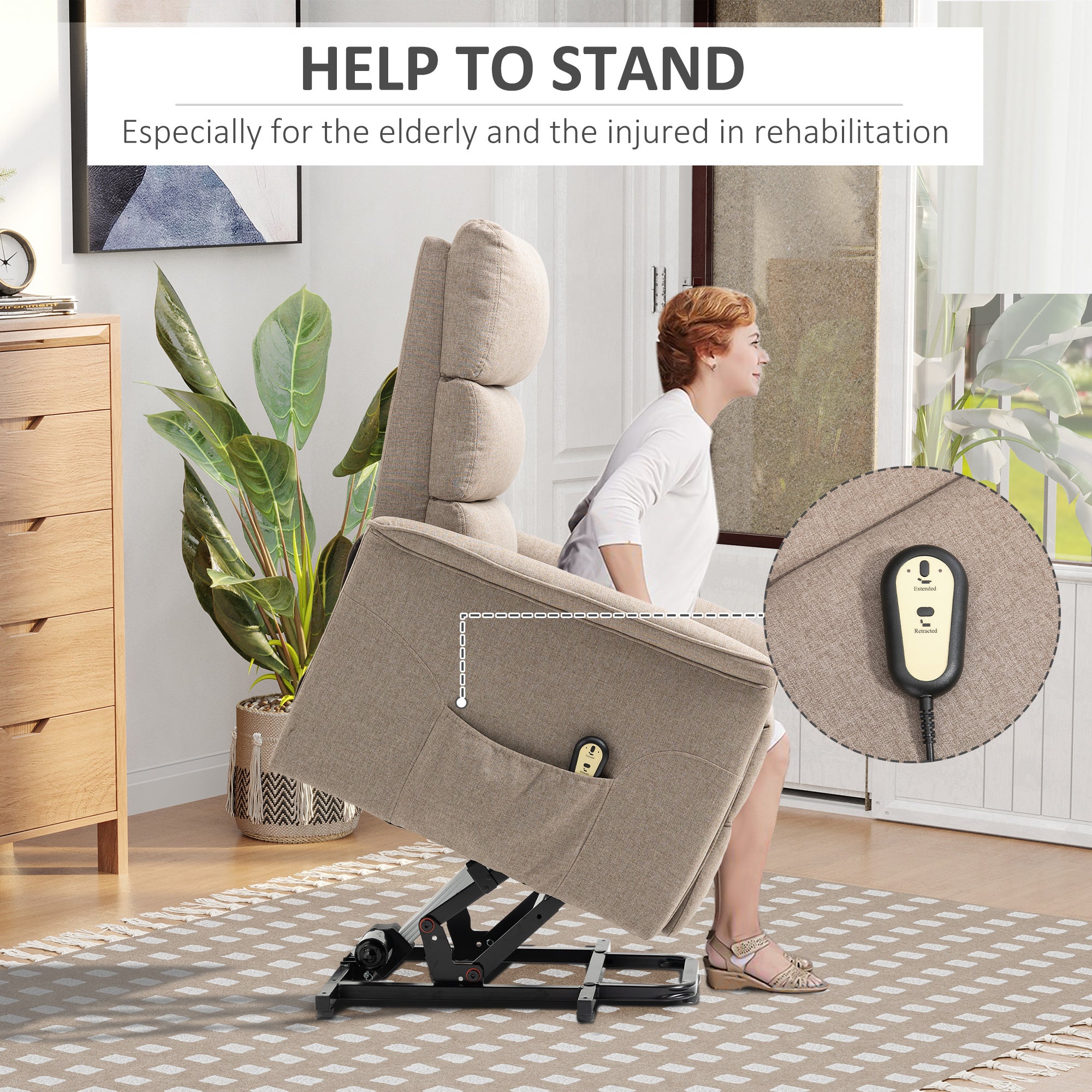 HOMCOM Power Lift Chair, Electric Recliner for Elderly, Padded Reclining Chair with Remote Control, Side Pockets for Living Room, Brown