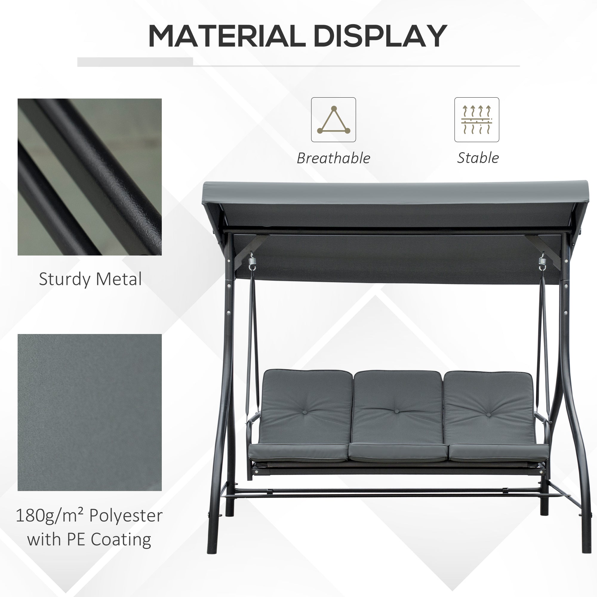 Outsunny 3 Seater Patio Swing Chair Convertible Cushioned Porch Swing Bed Outdoor Swing with Canopy Dark Grey