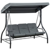 Outsunny 3 Seater Patio Swing Chair Convertible Cushioned Porch Swing Bed Outdoor Swing with Canopy Dark Grey