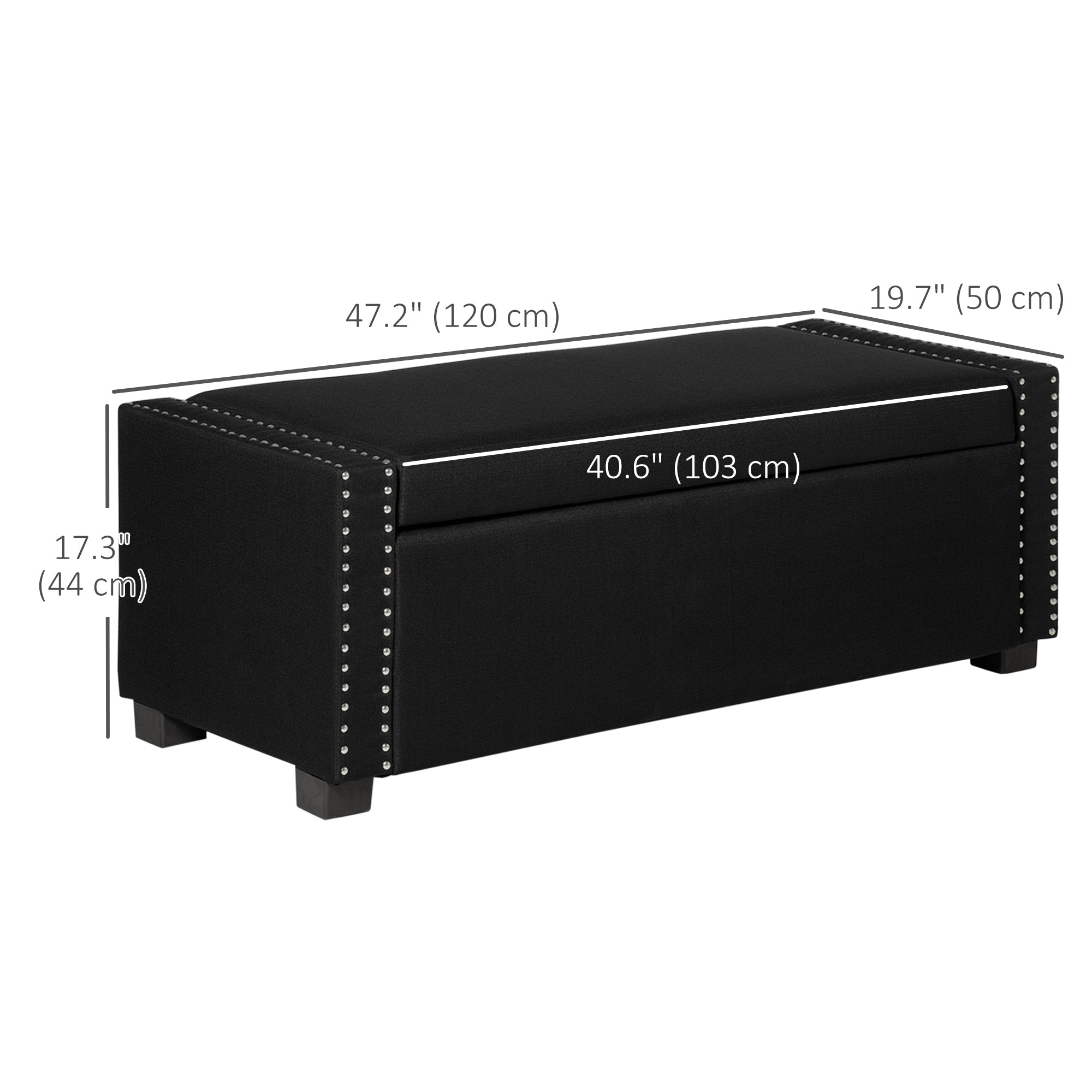 HOMCOM Upholstered Flip Top Storage Bench Fabric Ottoman for Bedroom, Living room, Dark Grey