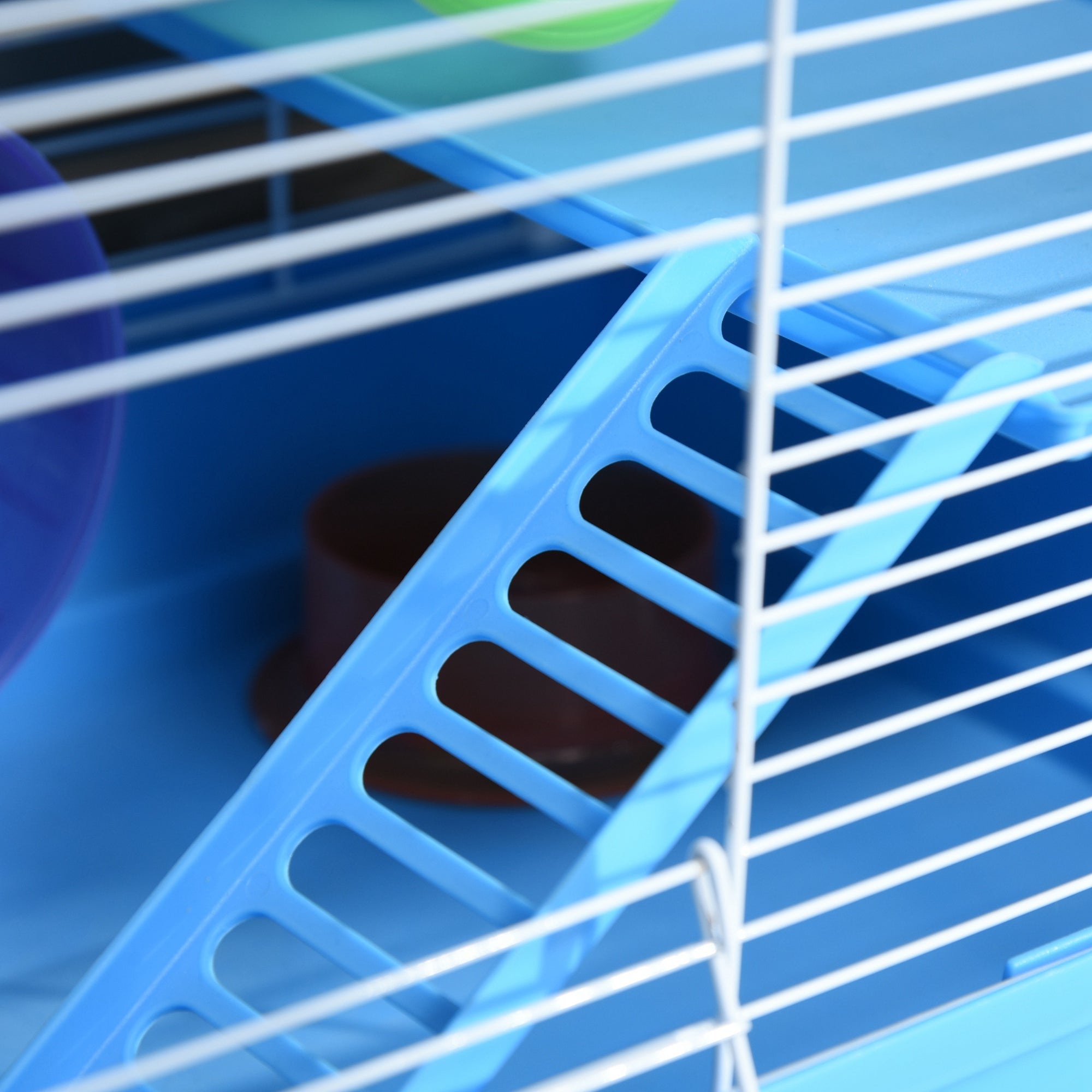 PawHut 18"L Hamster Cage, Small Animal House, 2-Level Rat Gerbil Haven with Tunnel Tube System, Exercise Wheel, Water Bottle, Food Dish, Ramp, Blue