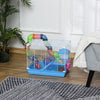 PawHut 18"L Hamster Cage, Small Animal House, 2-Level Rat Gerbil Haven with Tunnel Tube System, Exercise Wheel, Water Bottle, Food Dish, Ramp, Blue