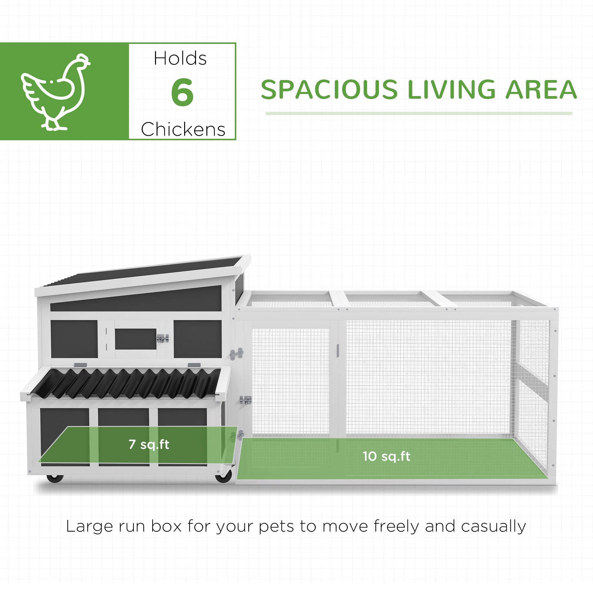 PawHut Wooden Chicken Coop with Nesting Box, Outdoor Poultry Cage Rabbit Hutch for 6 Chickens with Pull Out Tray, Run, Perches, Ramp, Windows for Duck, Hen, Small Animals, Dark Gray