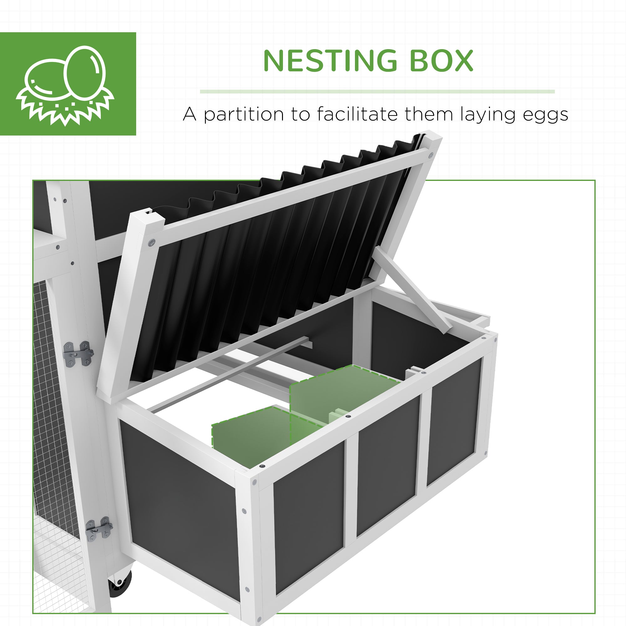 PawHut Wooden Chicken Coop with Nesting Box, Outdoor Poultry Cage Rabbit Hutch for 6 Chickens with Pull Out Tray, Run, Perches, Ramp, Windows for Duck, Hen, Small Animals, Dark Gray