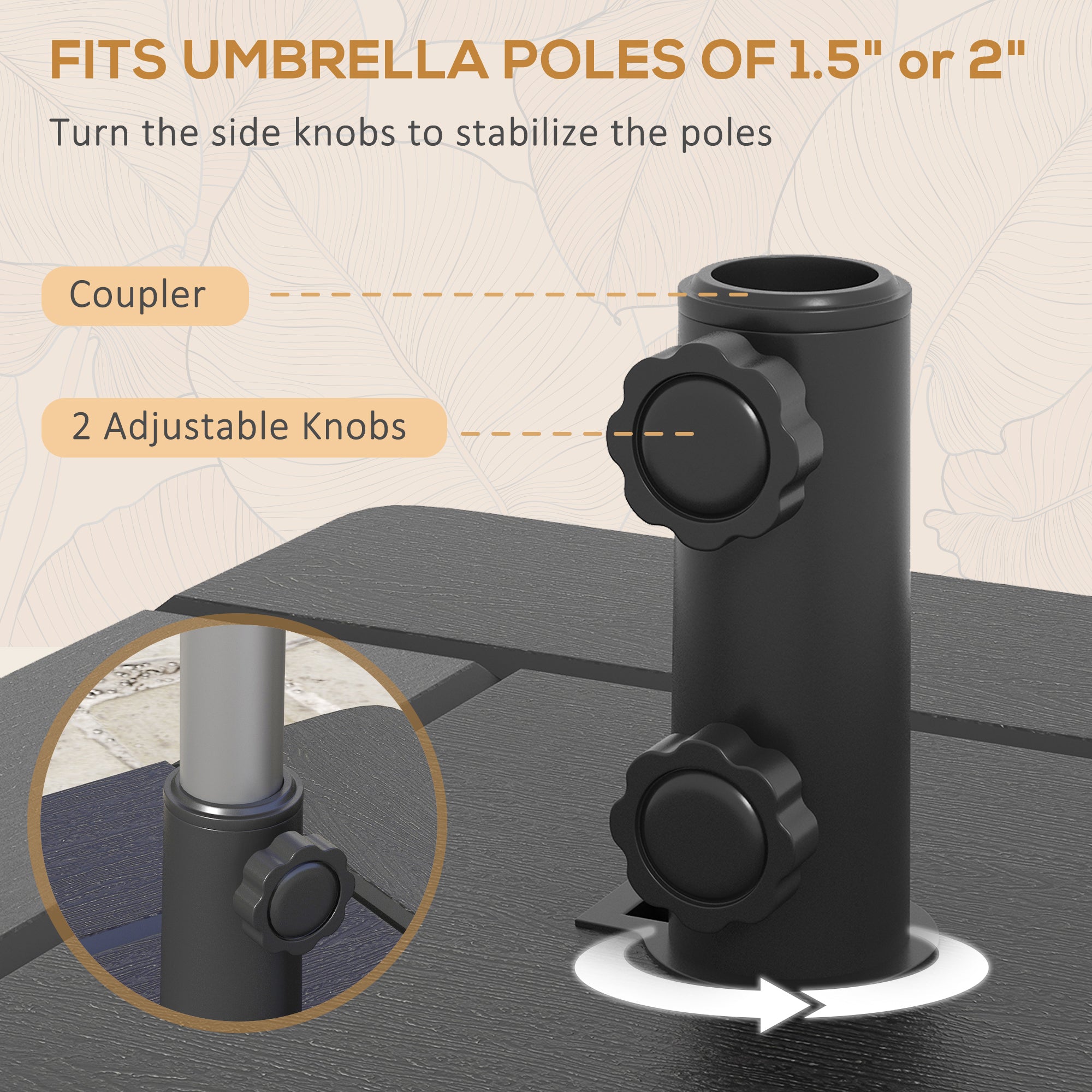 Outsunny 3-in-1 Outdoor Umbrella Base, Coffee End Table, Flower Box Planter with Drain Hole, Fillable Patio Umbrella Stand Table with Wheels and Handles, Black