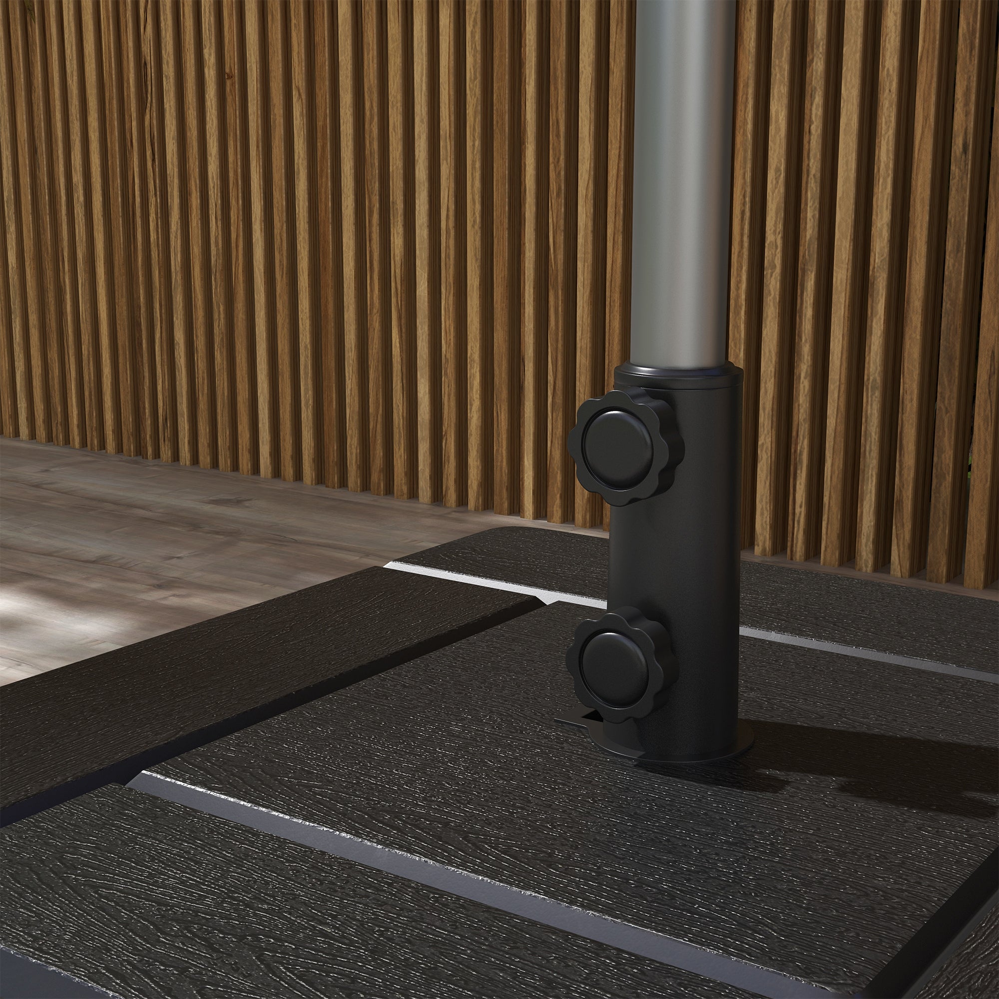 Outsunny 3-in-1 Outdoor Umbrella Base, Coffee End Table, Flower Box Planter with Drain Hole, Fillable Patio Umbrella Stand Table with Wheels and Handles, Black