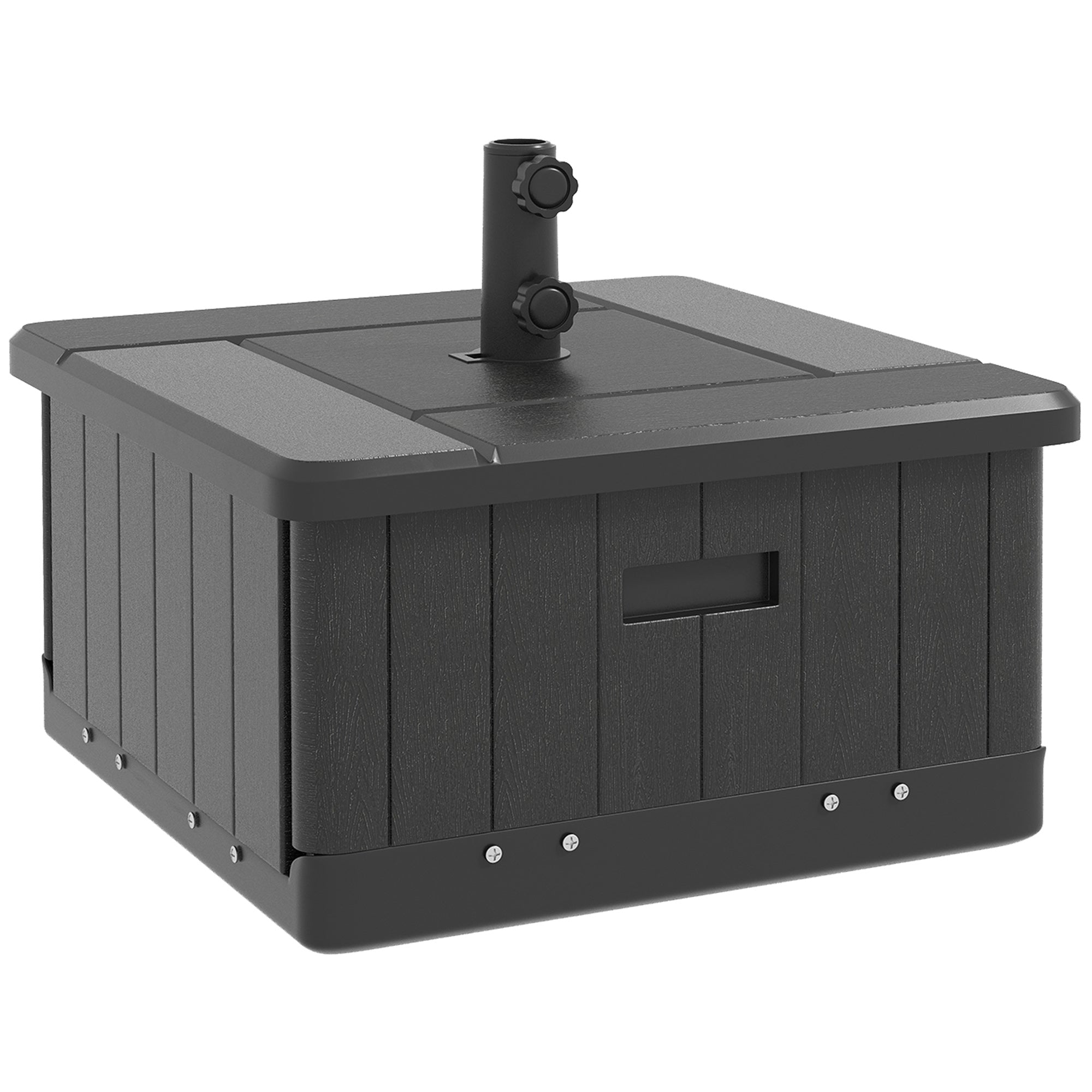 Outsunny 3-in-1 Outdoor Umbrella Base, Coffee End Table, Flower Box Planter with Drain Hole, Fillable Patio Umbrella Stand Table with Wheels and Handles, Black